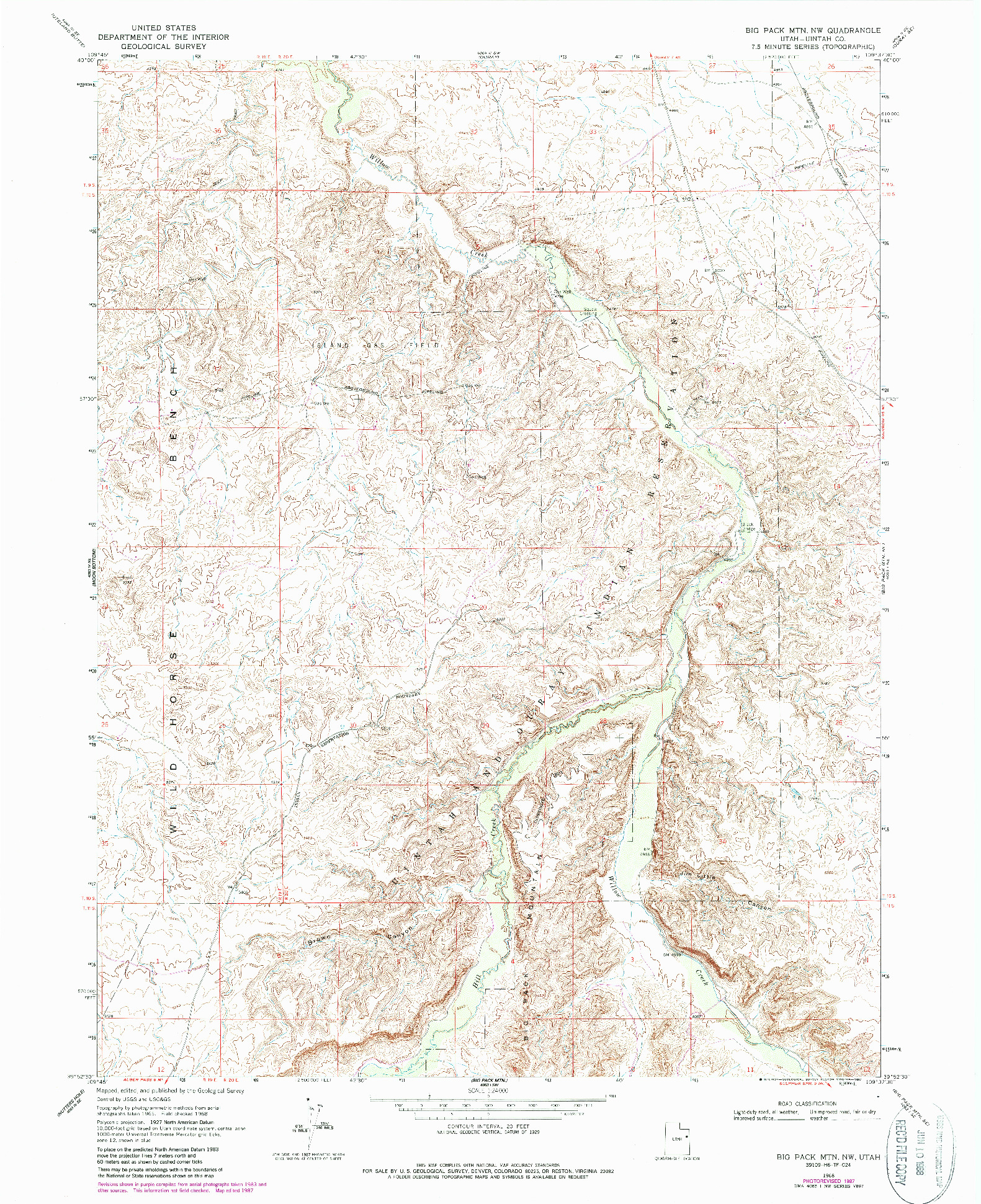 USGS 1:24000-SCALE QUADRANGLE FOR BIG PACK MTN. NW, UT 1968