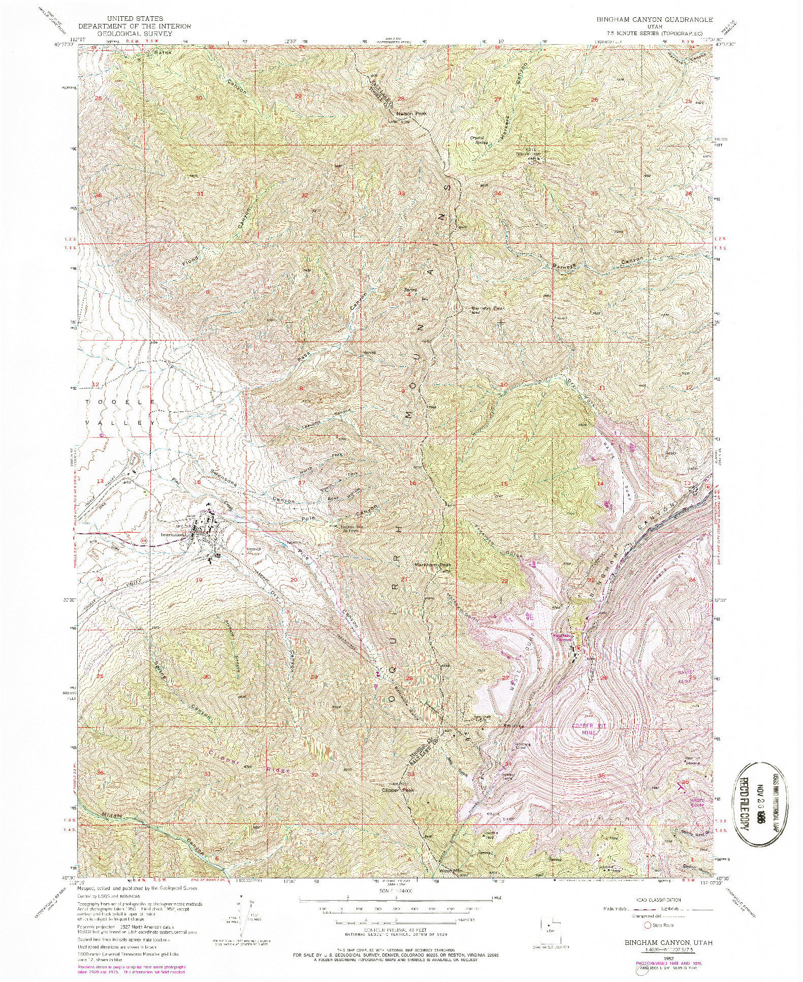 USGS 1:24000-SCALE QUADRANGLE FOR BINGHAM CANYON, UT 1952