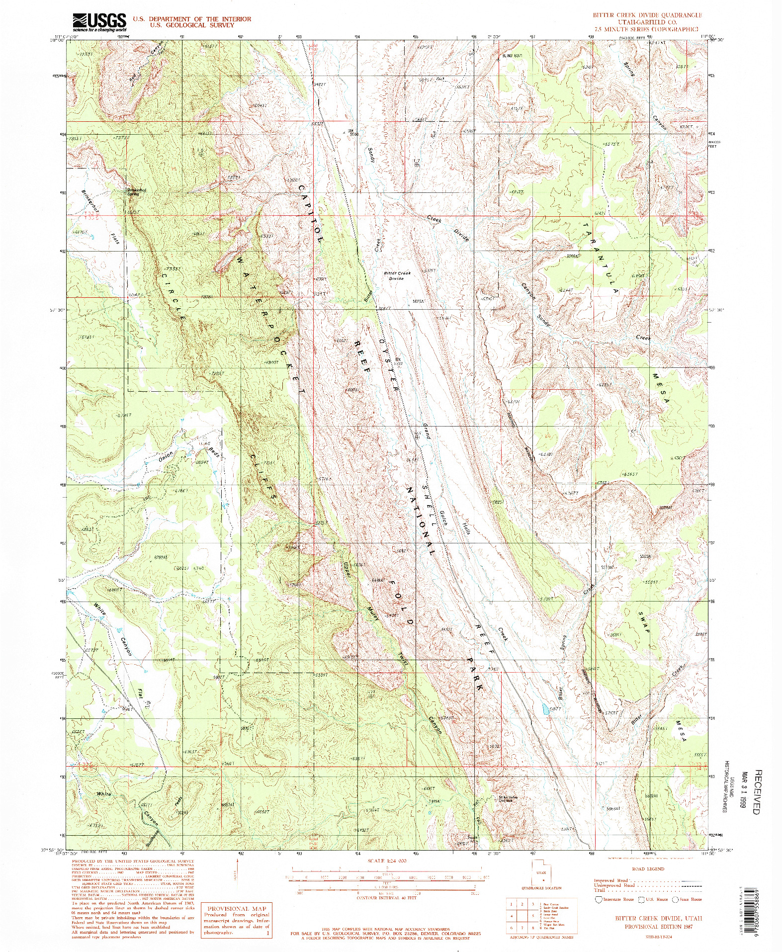 USGS 1:24000-SCALE QUADRANGLE FOR BITTER CREEK DIVIDE, UT 1987