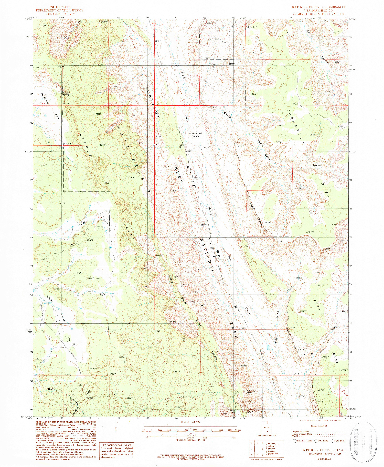 USGS 1:24000-SCALE QUADRANGLE FOR BITTER CREEK DIVIDE, UT 1987