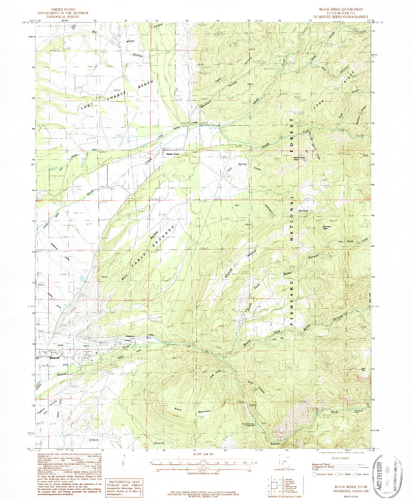 USGS 1:24000-SCALE QUADRANGLE FOR BLACK RIDGE, UT 1987