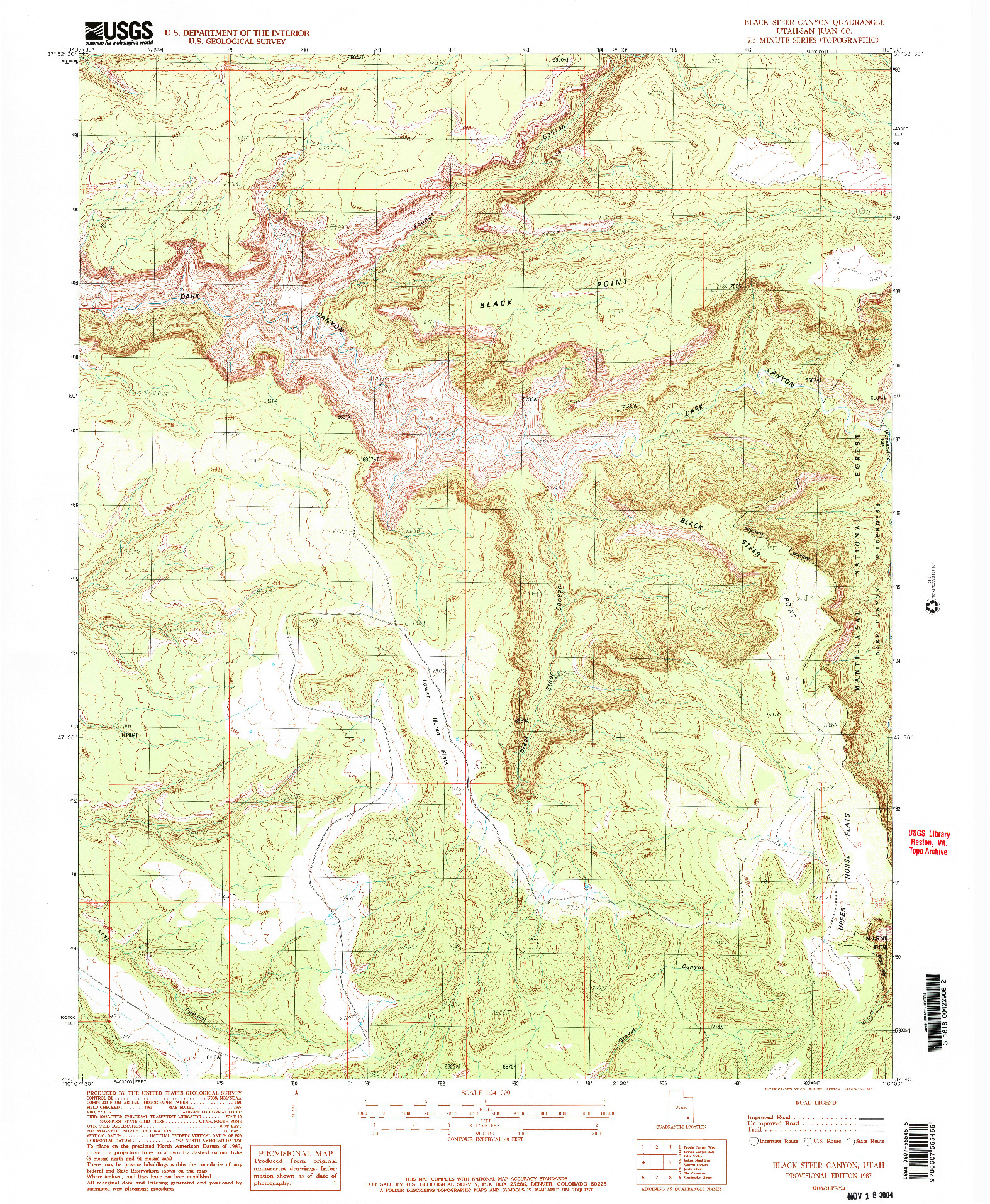 USGS 1:24000-SCALE QUADRANGLE FOR BLACK STEER CANYON, UT 1987
