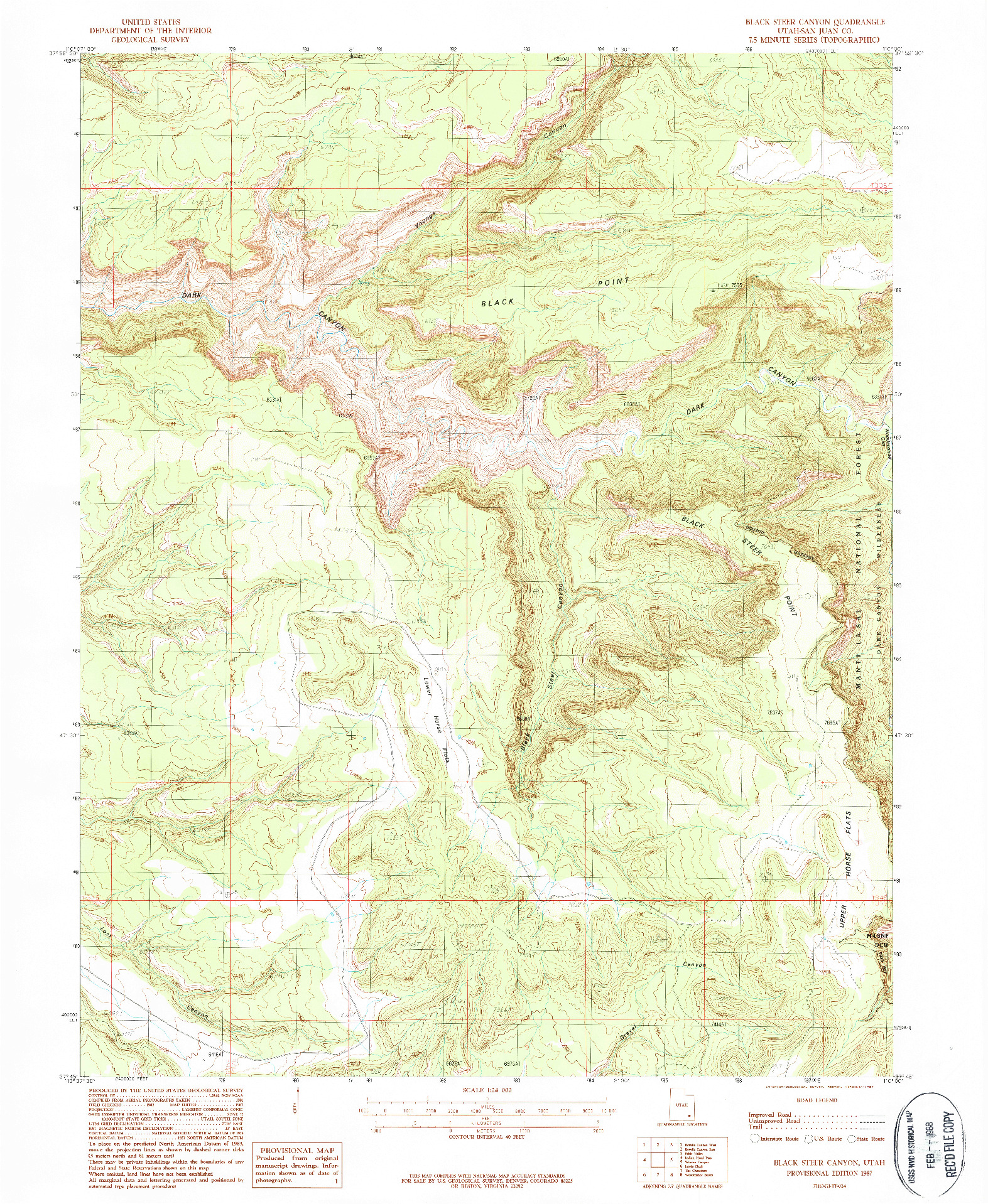 USGS 1:24000-SCALE QUADRANGLE FOR BLACK STEER CANYON, UT 1987