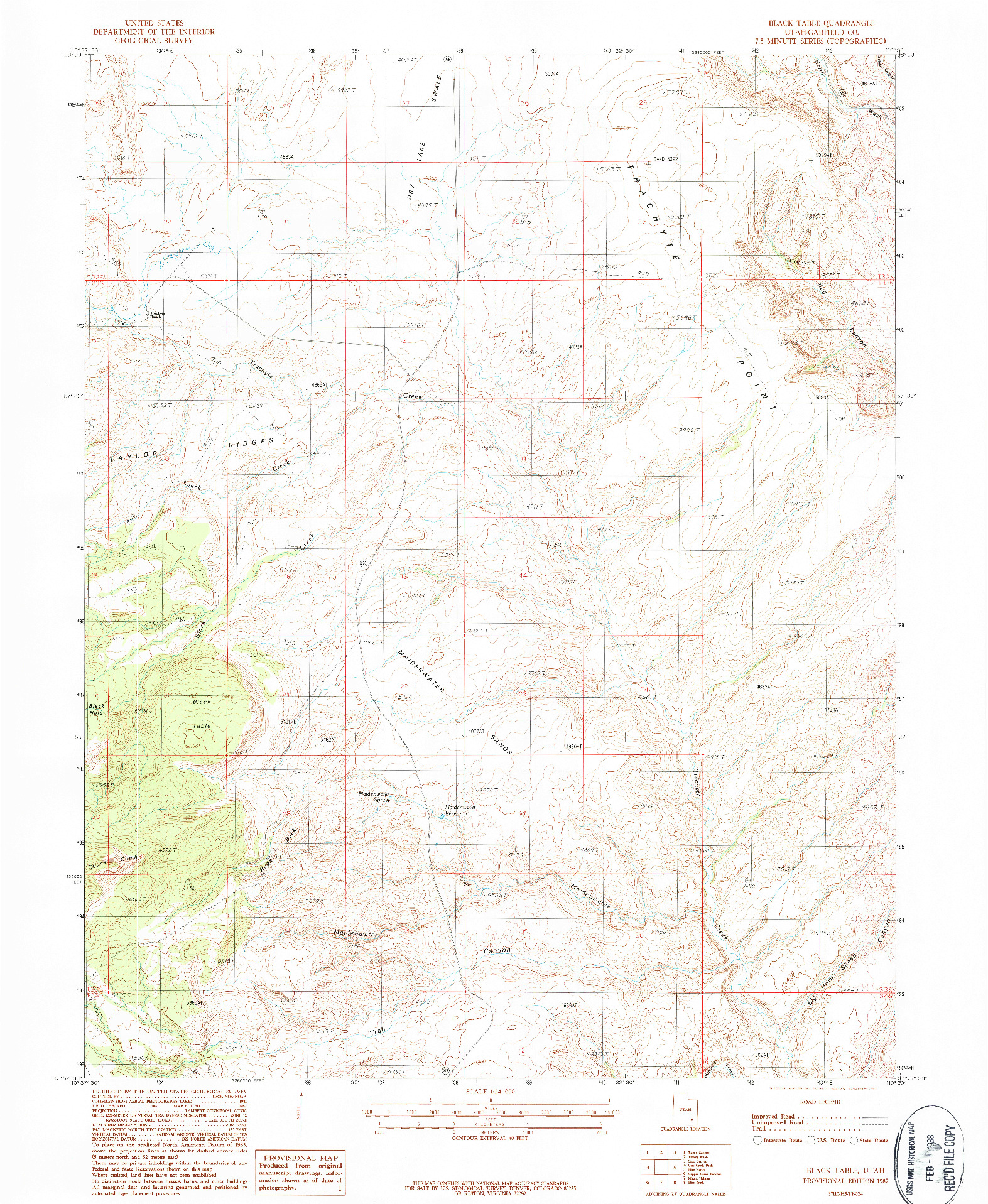 USGS 1:24000-SCALE QUADRANGLE FOR BLACK TABLE, UT 1987