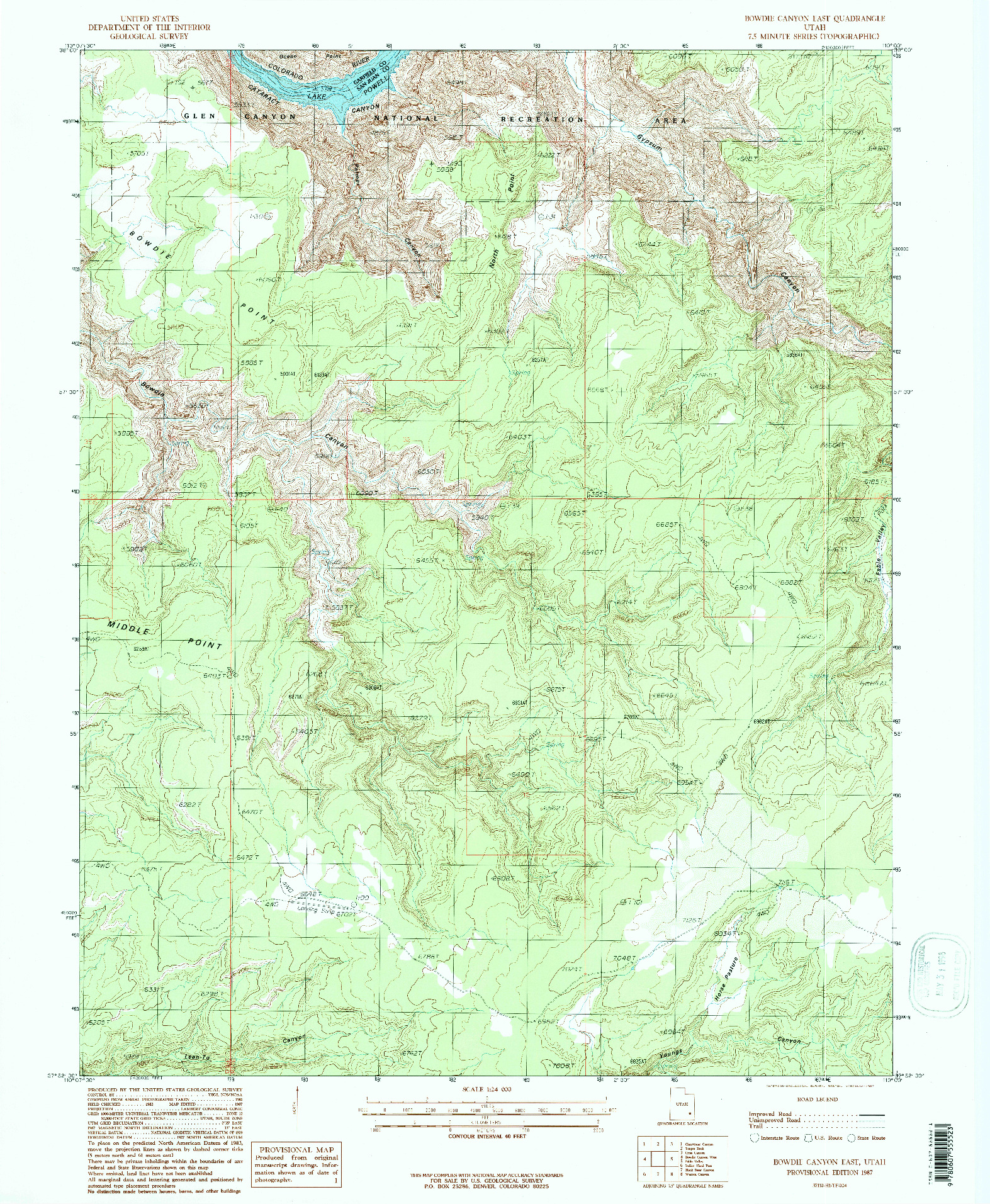 USGS 1:24000-SCALE QUADRANGLE FOR BOWDIE CANYON EAST, UT 1987