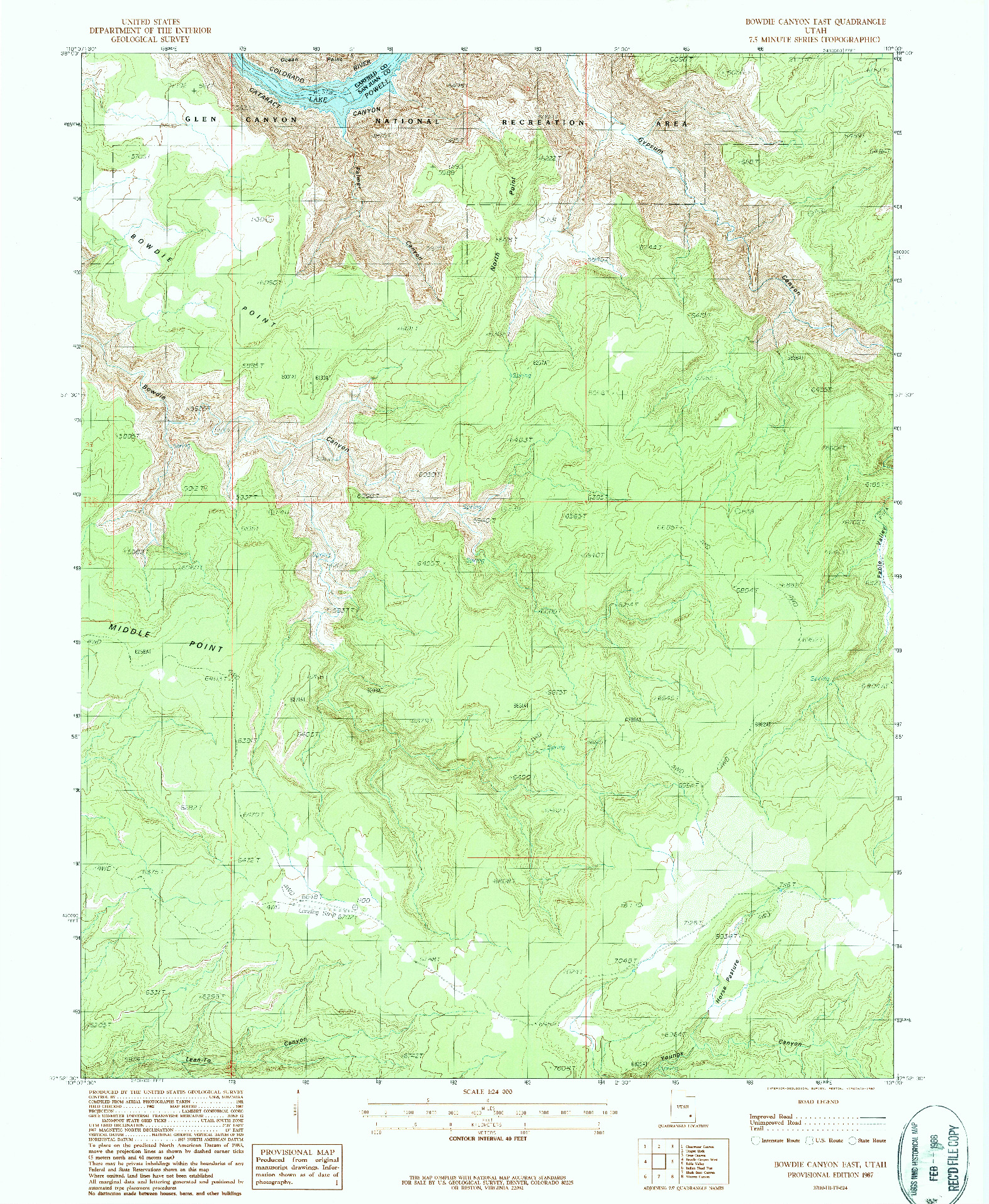 USGS 1:24000-SCALE QUADRANGLE FOR BOWDIE CANYON EAST, UT 1987