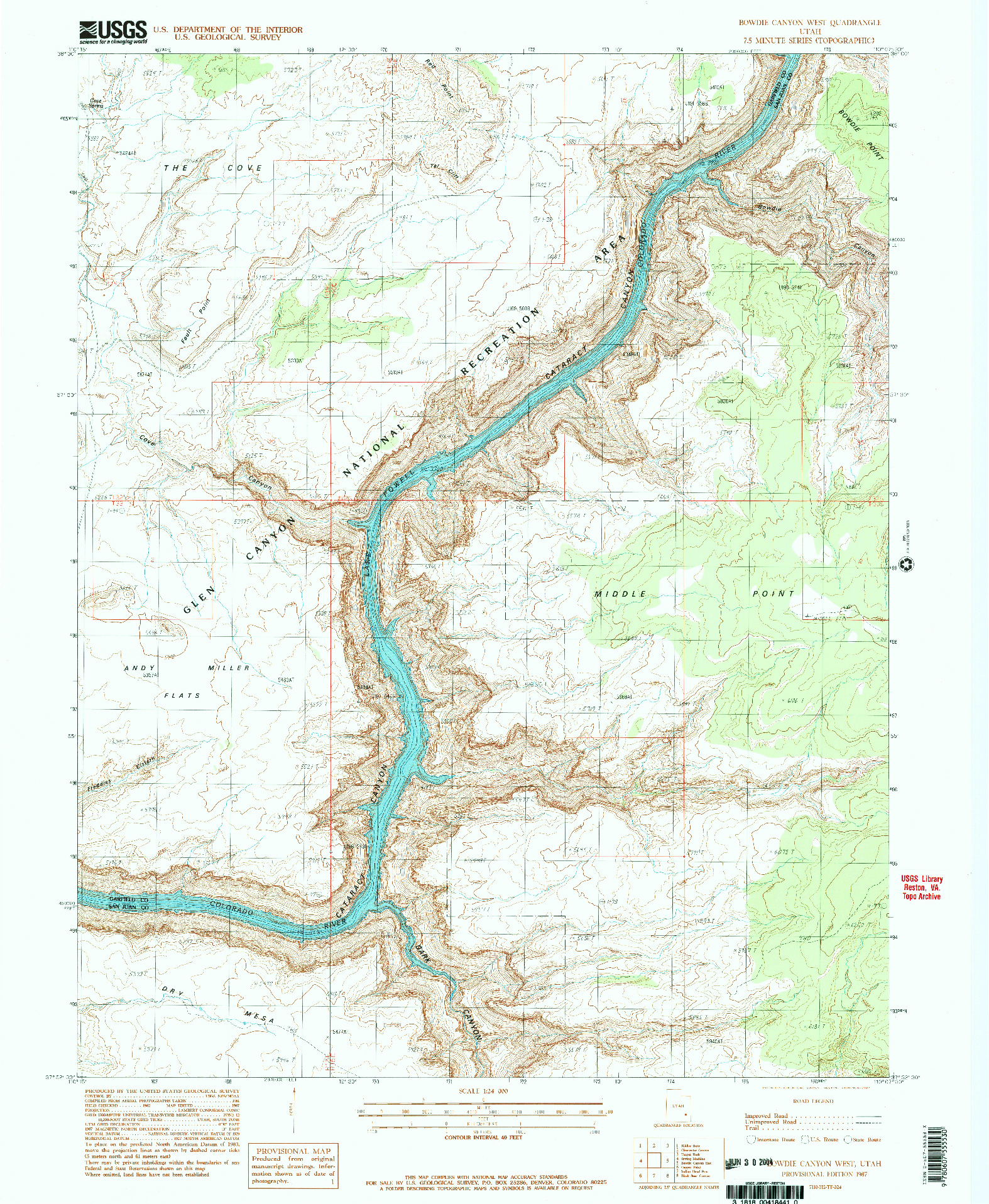 USGS 1:24000-SCALE QUADRANGLE FOR BOWDIE CANYON WEST, UT 1987