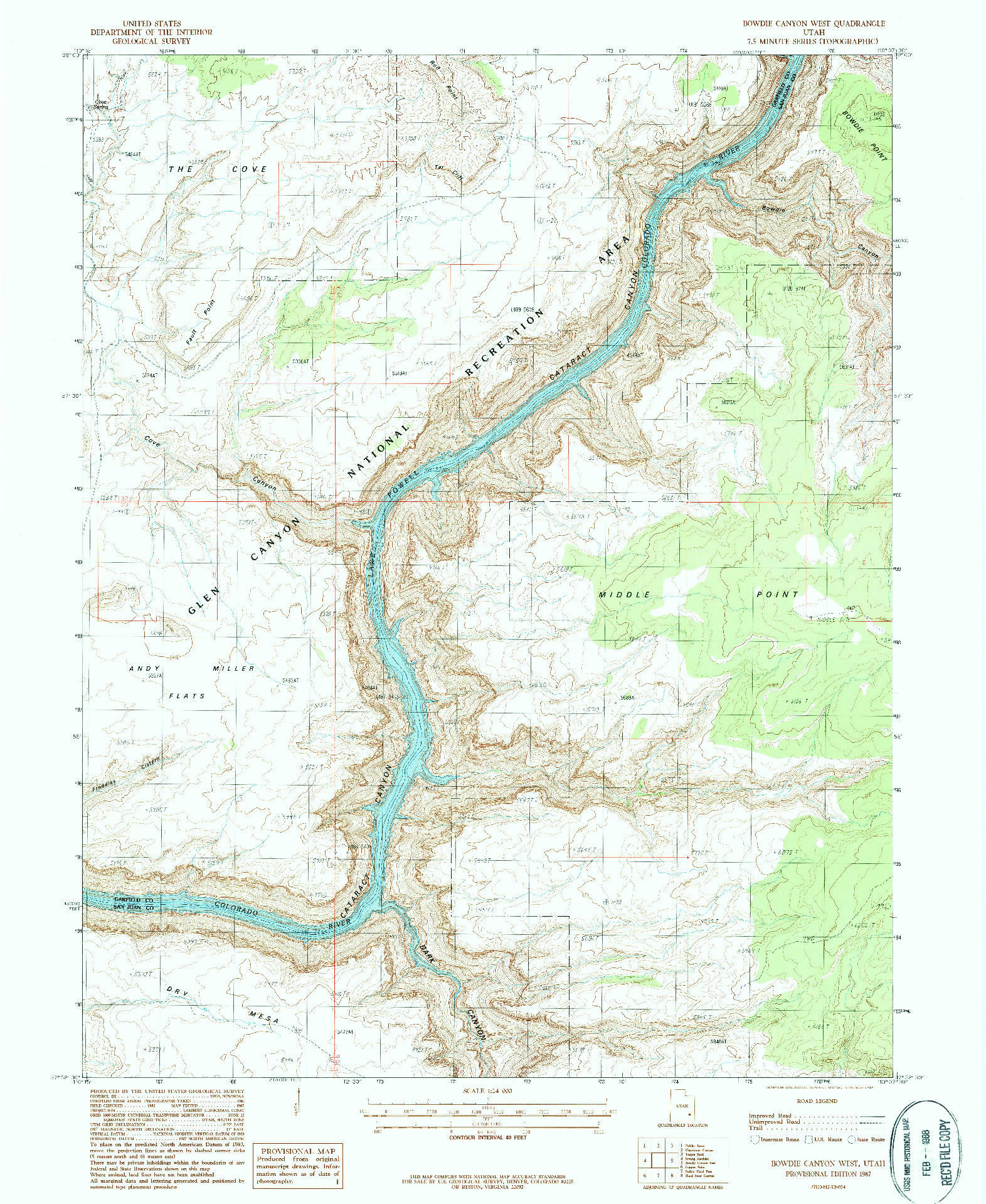 USGS 1:24000-SCALE QUADRANGLE FOR BOWDIE CANYON WEST, UT 1987