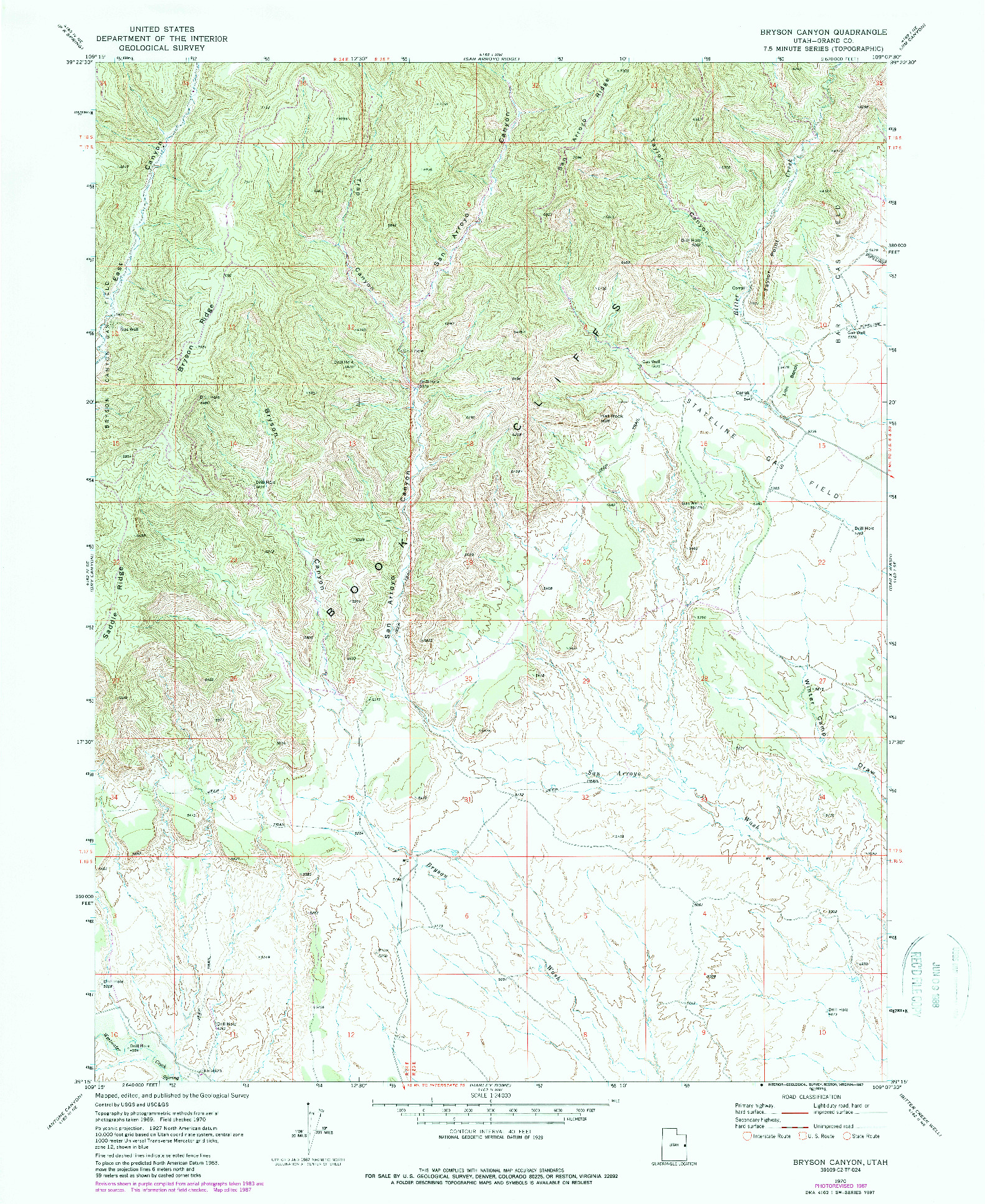 USGS 1:24000-SCALE QUADRANGLE FOR BRYSON CANYON, UT 1970