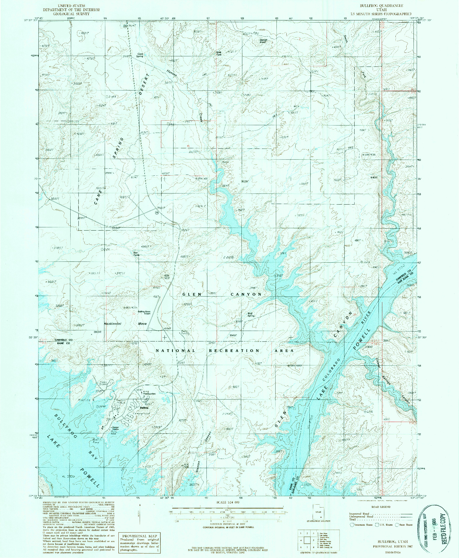 USGS 1:24000-SCALE QUADRANGLE FOR BULLFROG, UT 1987