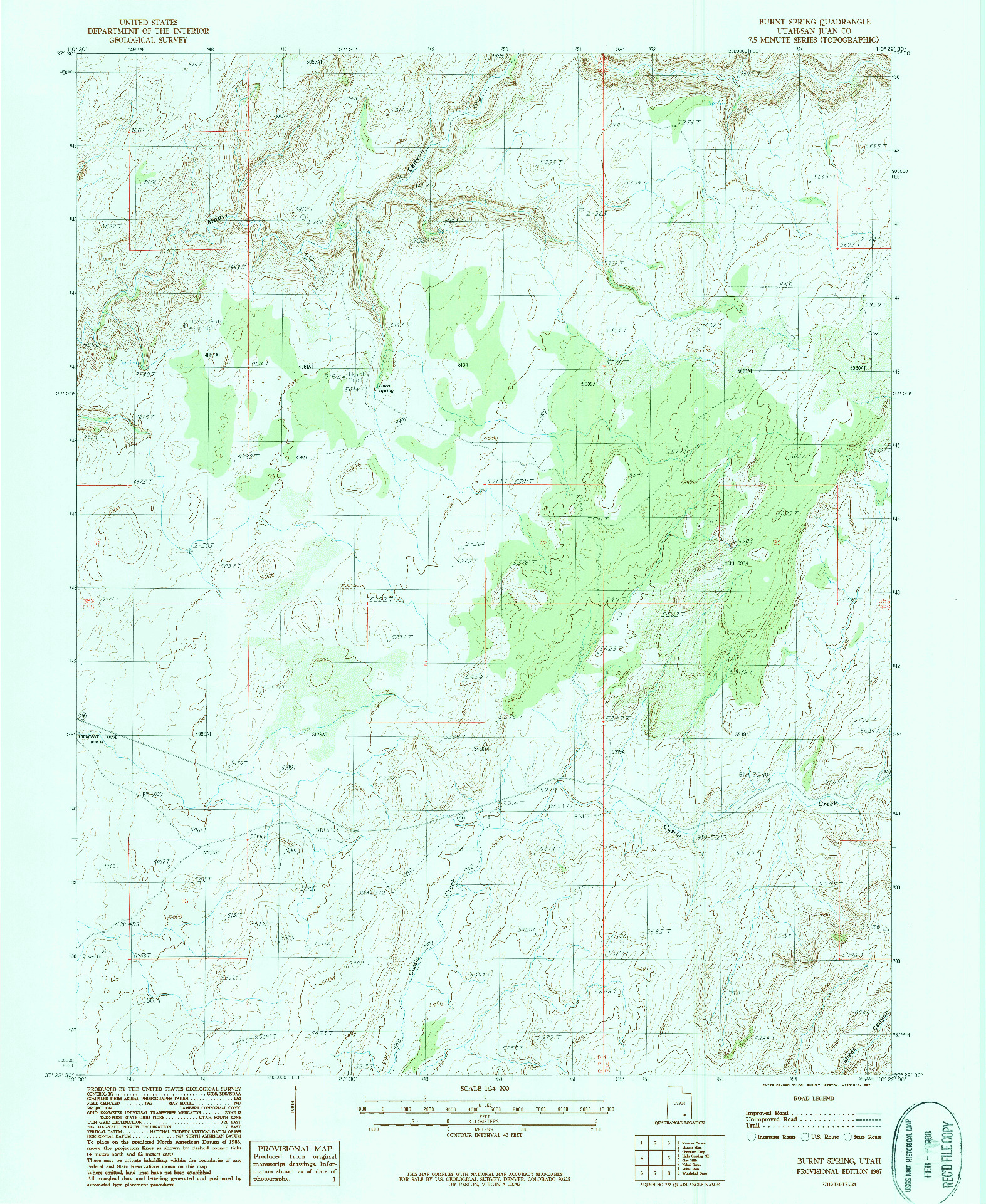 USGS 1:24000-SCALE QUADRANGLE FOR BURNT SPRING, UT 1987