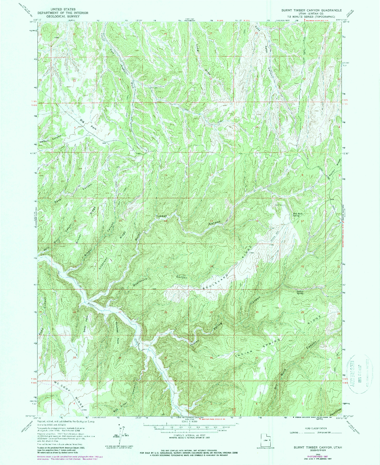 USGS 1:24000-SCALE QUADRANGLE FOR BURNT TIMBER CANYON, UT 1966