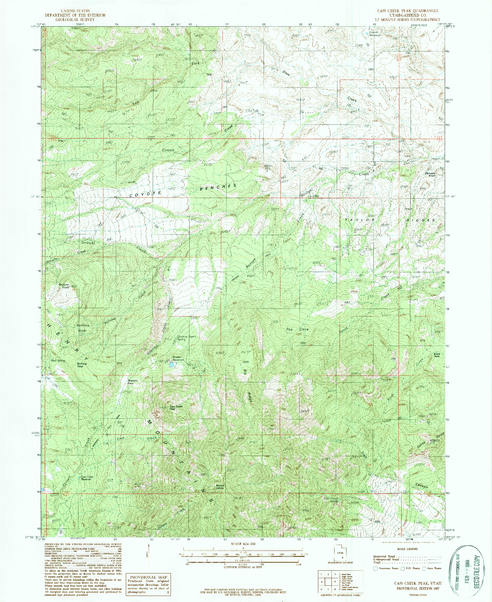 USGS 1:24000-SCALE QUADRANGLE FOR CASS CREEK PEAK, UT 1987