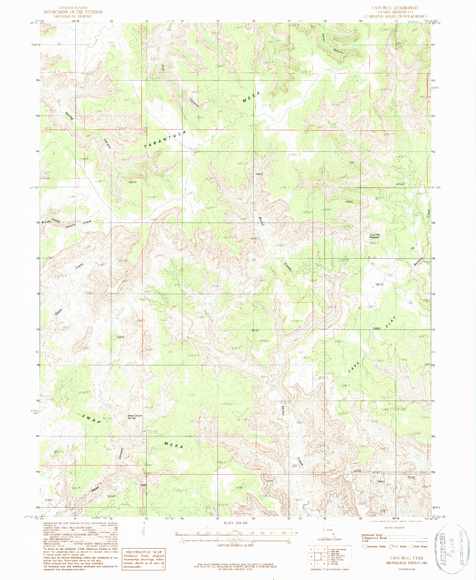 USGS 1:24000-SCALE QUADRANGLE FOR CAVE FLAT, UT 1987