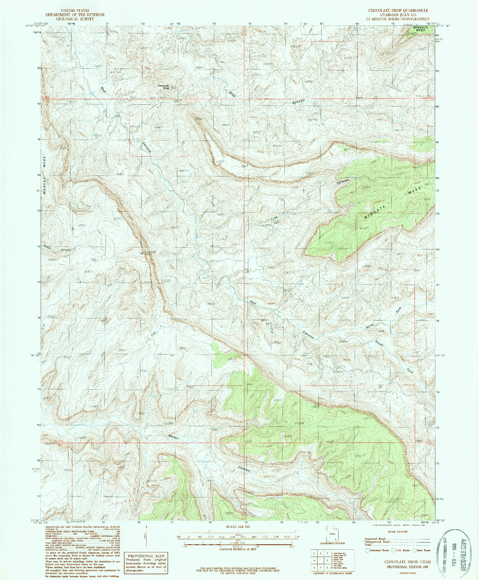 USGS 1:24000-SCALE QUADRANGLE FOR CHOCOLATE DROP, UT 1987