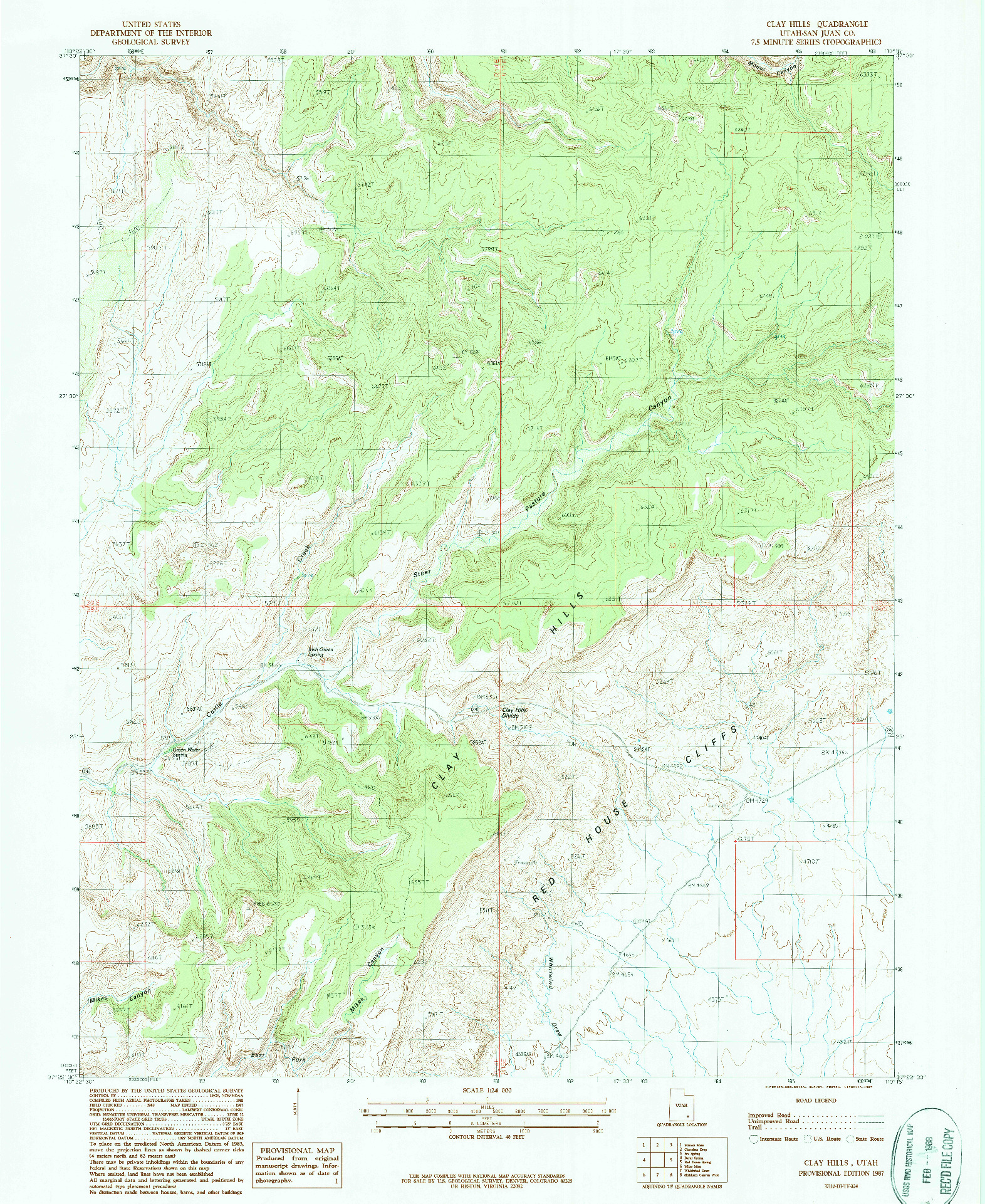 USGS 1:24000-SCALE QUADRANGLE FOR CLAY HILLS, UT 1987