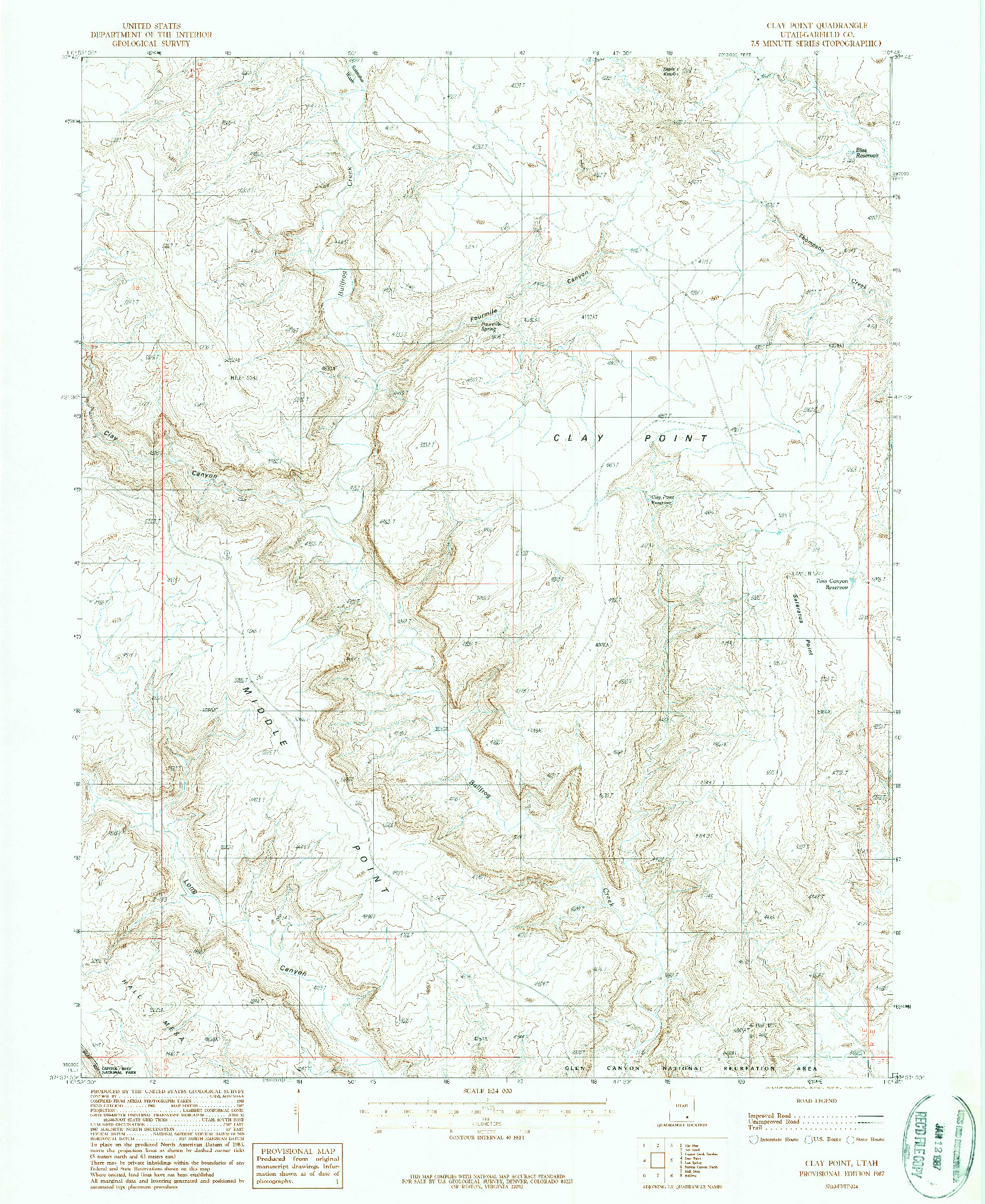 USGS 1:24000-SCALE QUADRANGLE FOR CLAY POINT, UT 1987