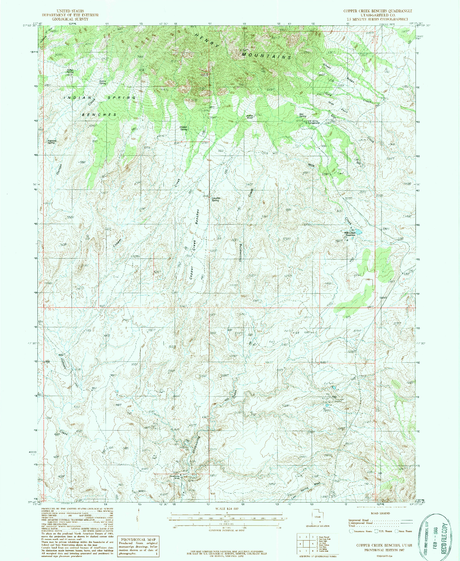 USGS 1:24000-SCALE QUADRANGLE FOR COPPER CREEK BENCHES, UT 1987