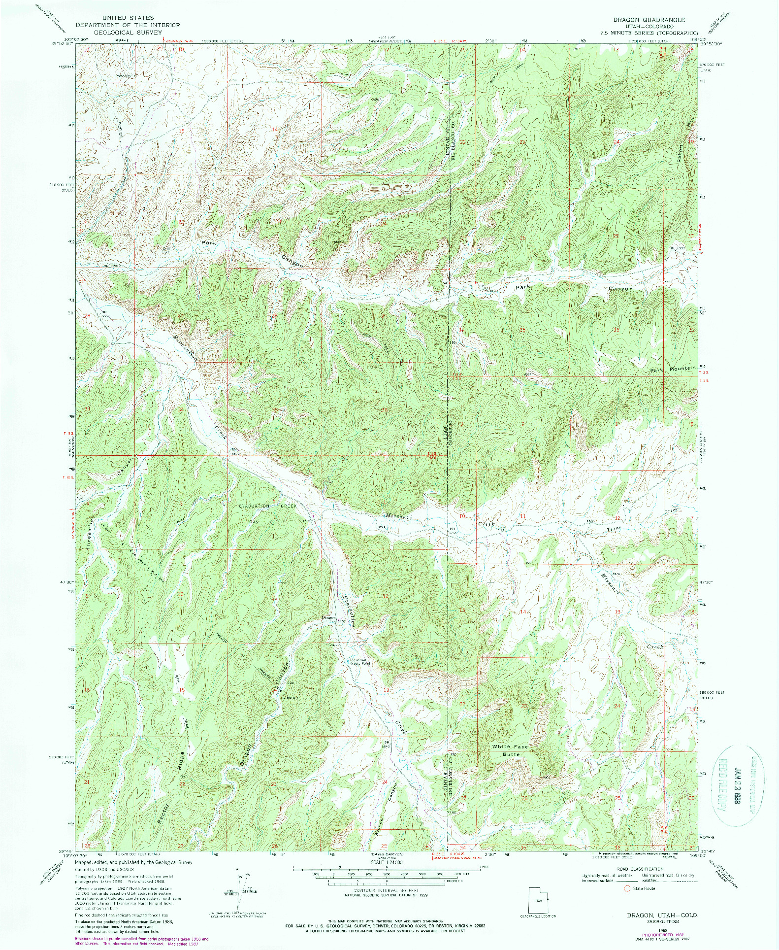 USGS 1:24000-SCALE QUADRANGLE FOR DRAGON, UT 1968