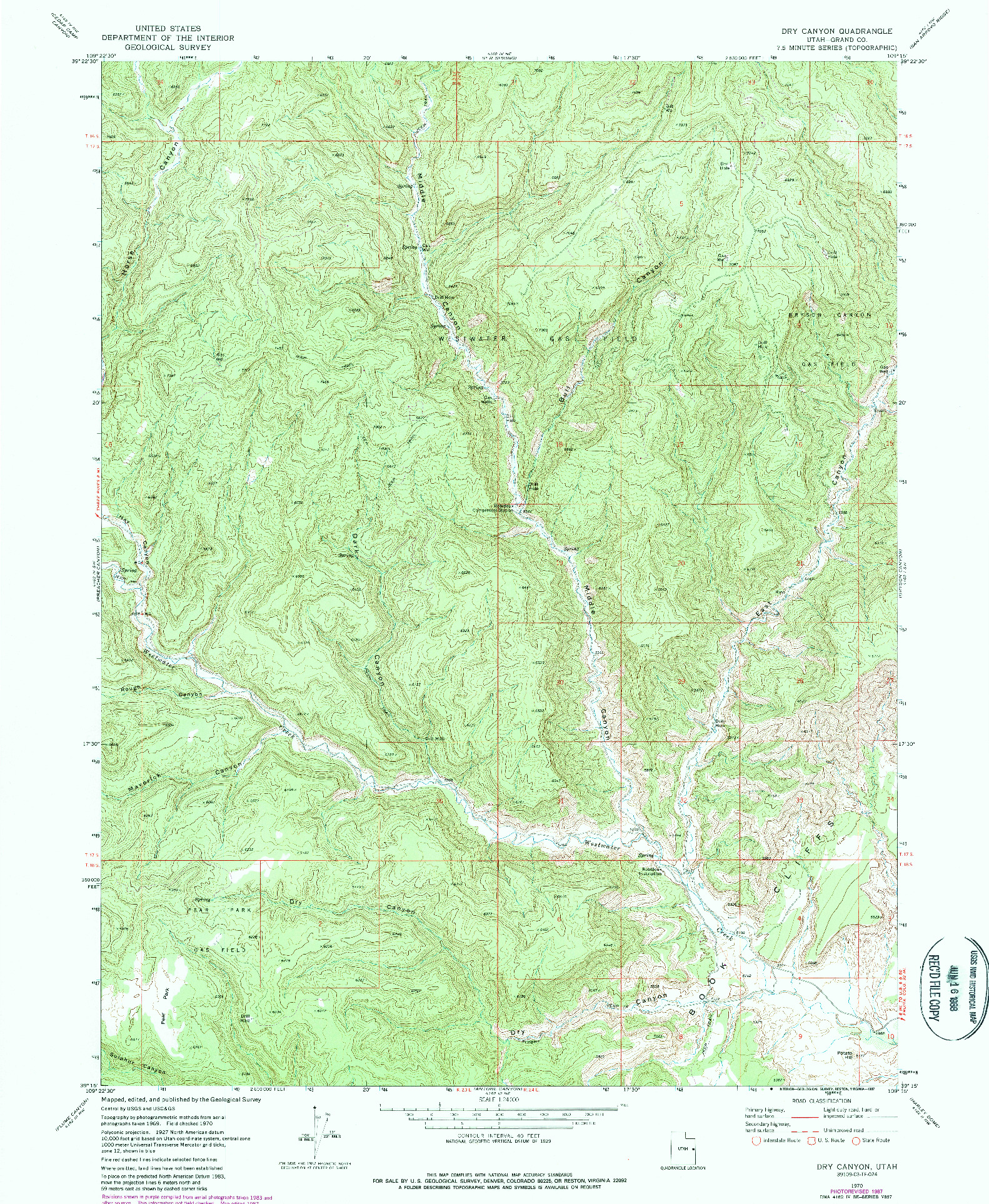 USGS 1:24000-SCALE QUADRANGLE FOR DRY CANYON, UT 1970
