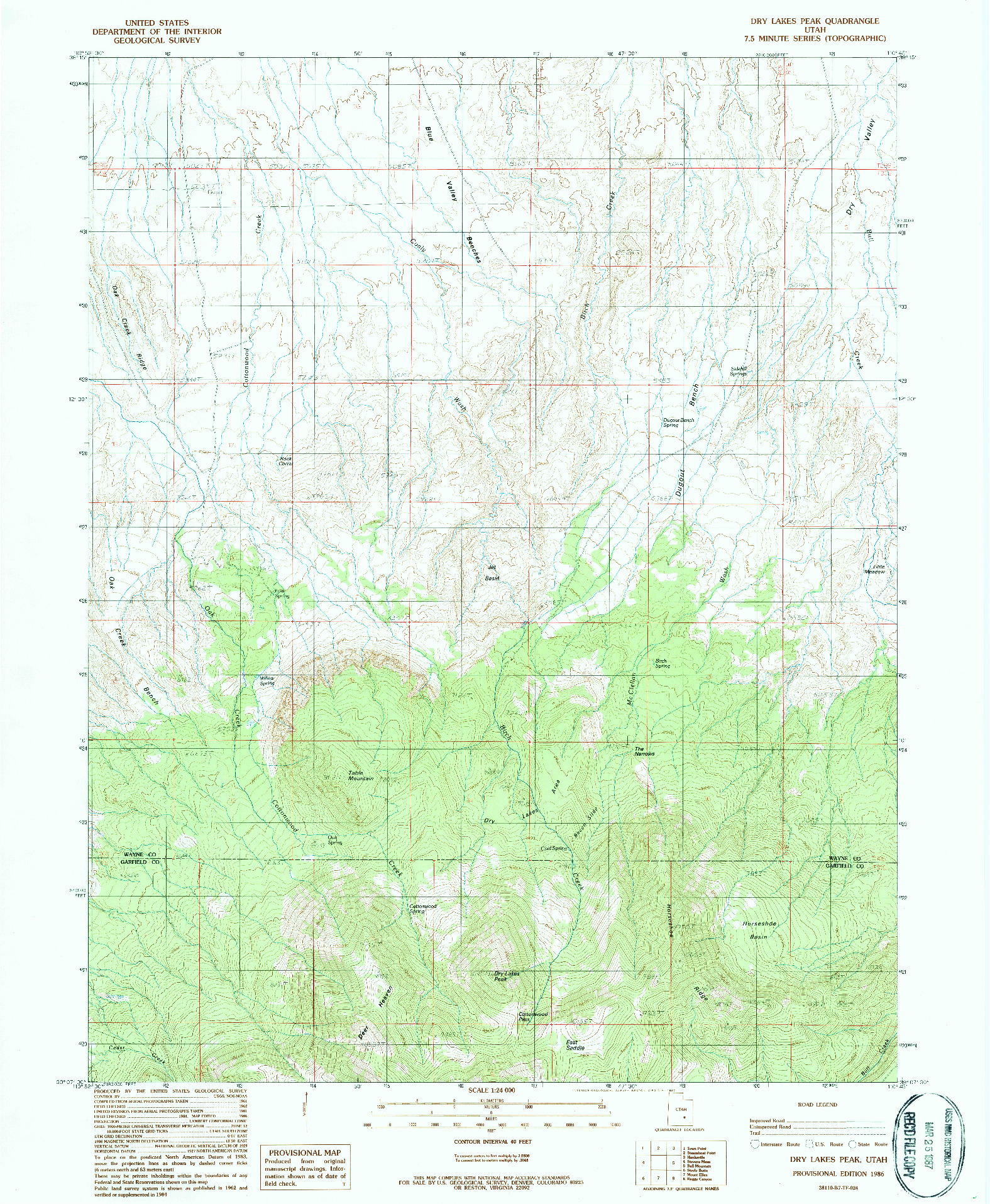 USGS 1:24000-SCALE QUADRANGLE FOR DRY LAKES PEAK, UT 1986