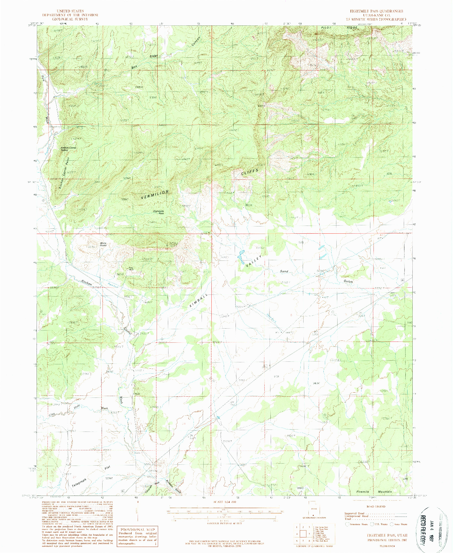 USGS 1:24000-SCALE QUADRANGLE FOR EIGHTMILE PASS, UT 1987