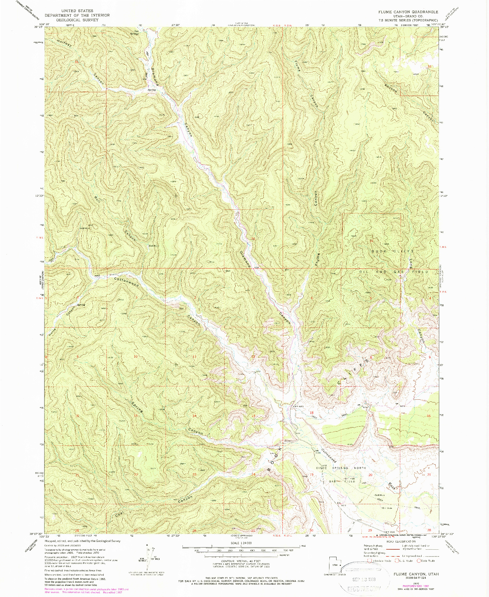 USGS 1:24000-SCALE QUADRANGLE FOR FLUME CANYON, UT 1970