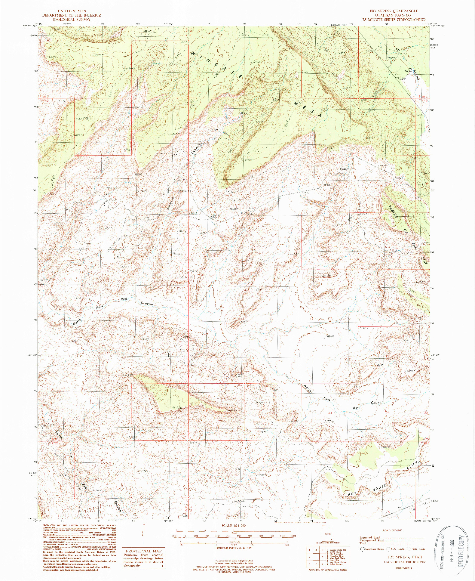 USGS 1:24000-SCALE QUADRANGLE FOR FRY SPRING, UT 1987