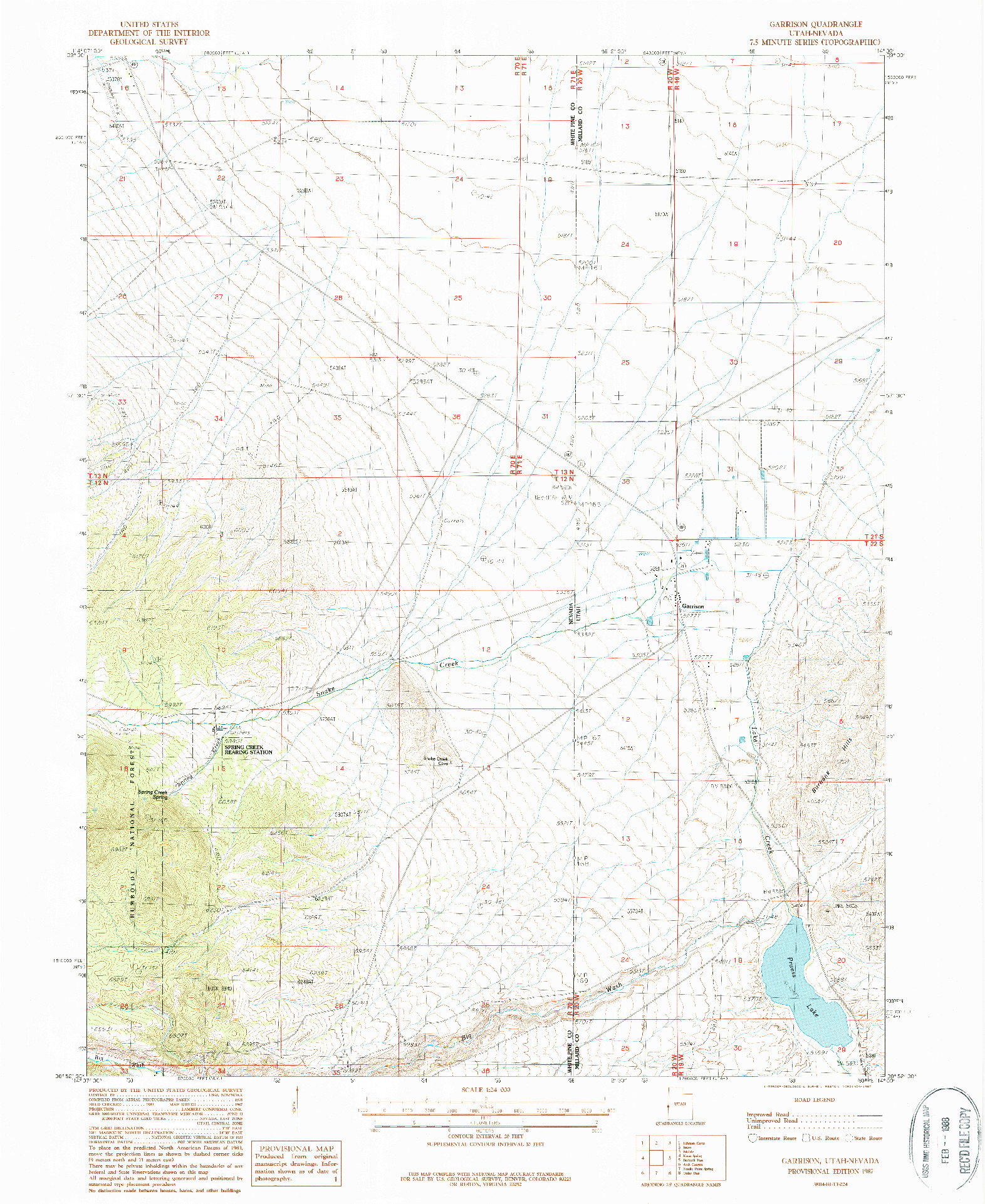 USGS 1:24000-SCALE QUADRANGLE FOR GARRISON, UT 1987