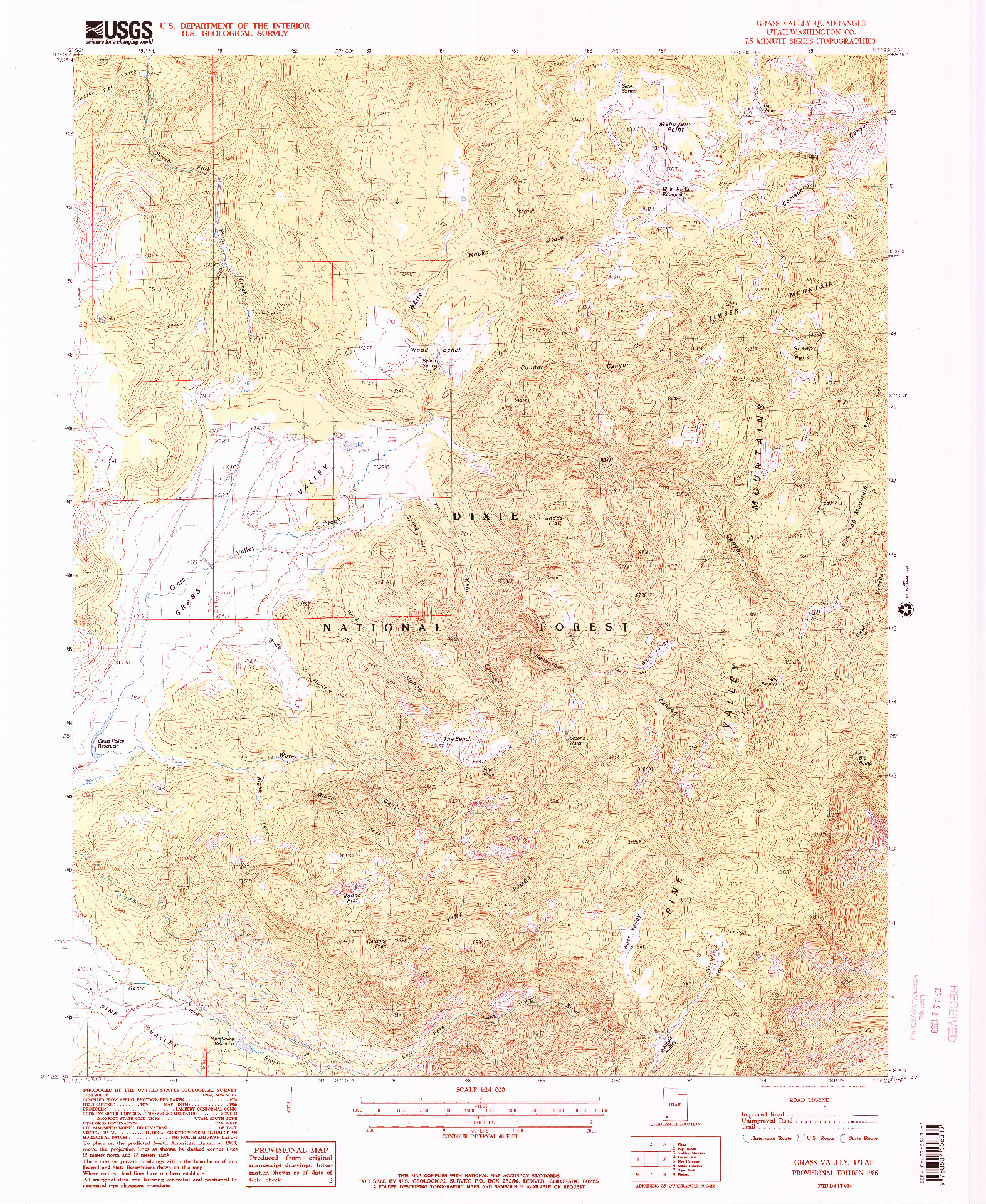 USGS 1:24000-SCALE QUADRANGLE FOR GRASS VALLEY, UT 1986