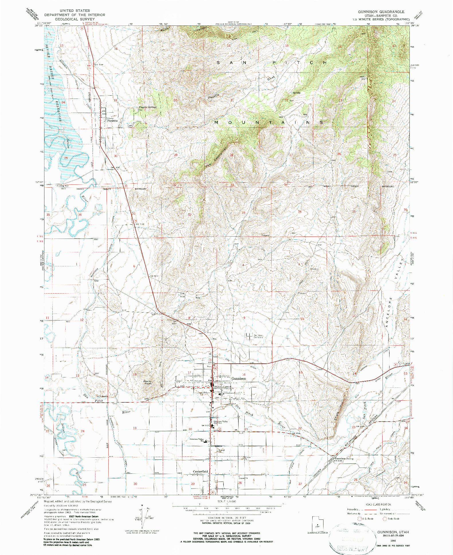 USGS 1:24000-SCALE QUADRANGLE FOR GUNNISON, UT 1966