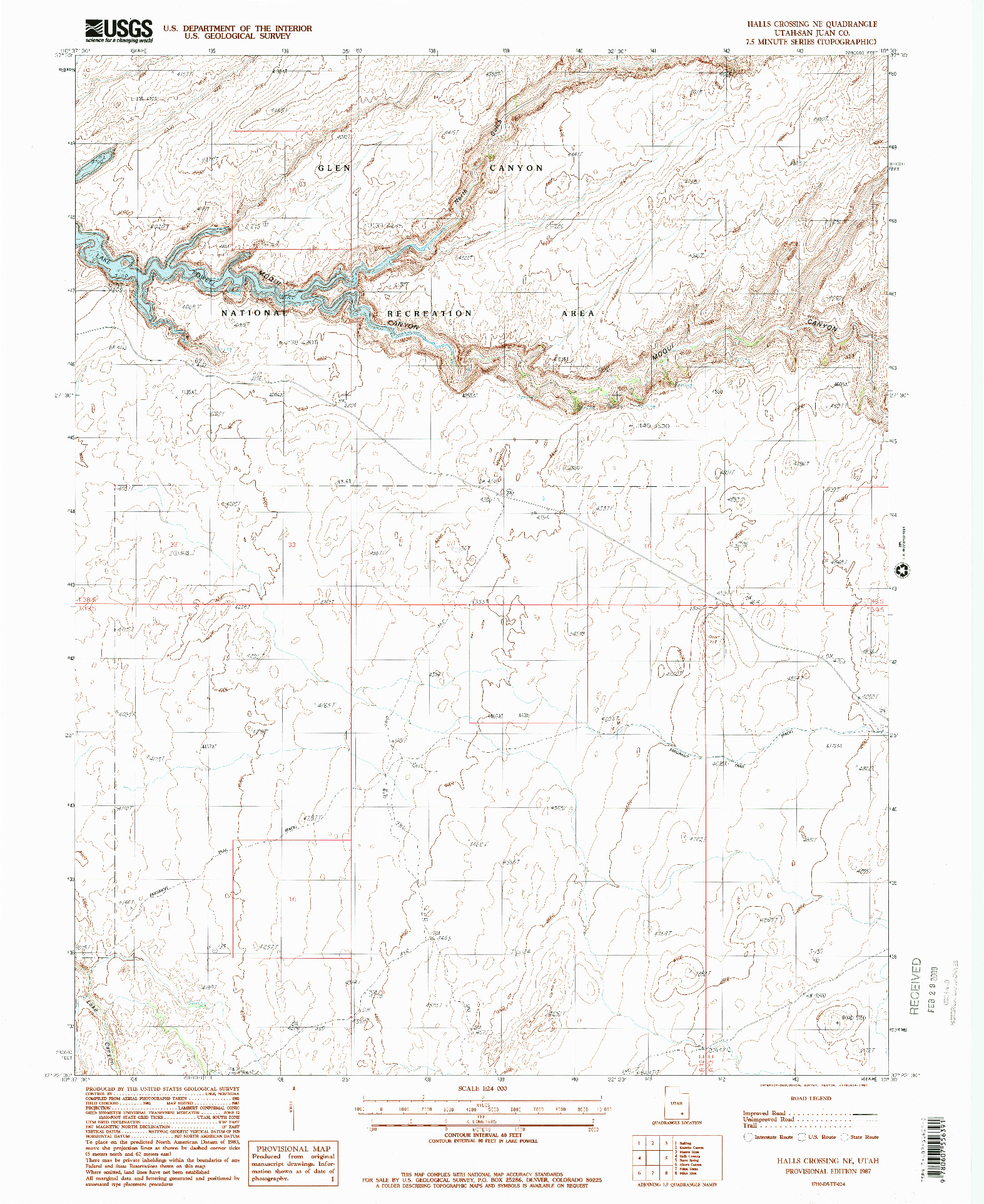 USGS 1:24000-SCALE QUADRANGLE FOR HALLS CROSSING NE, UT 1987