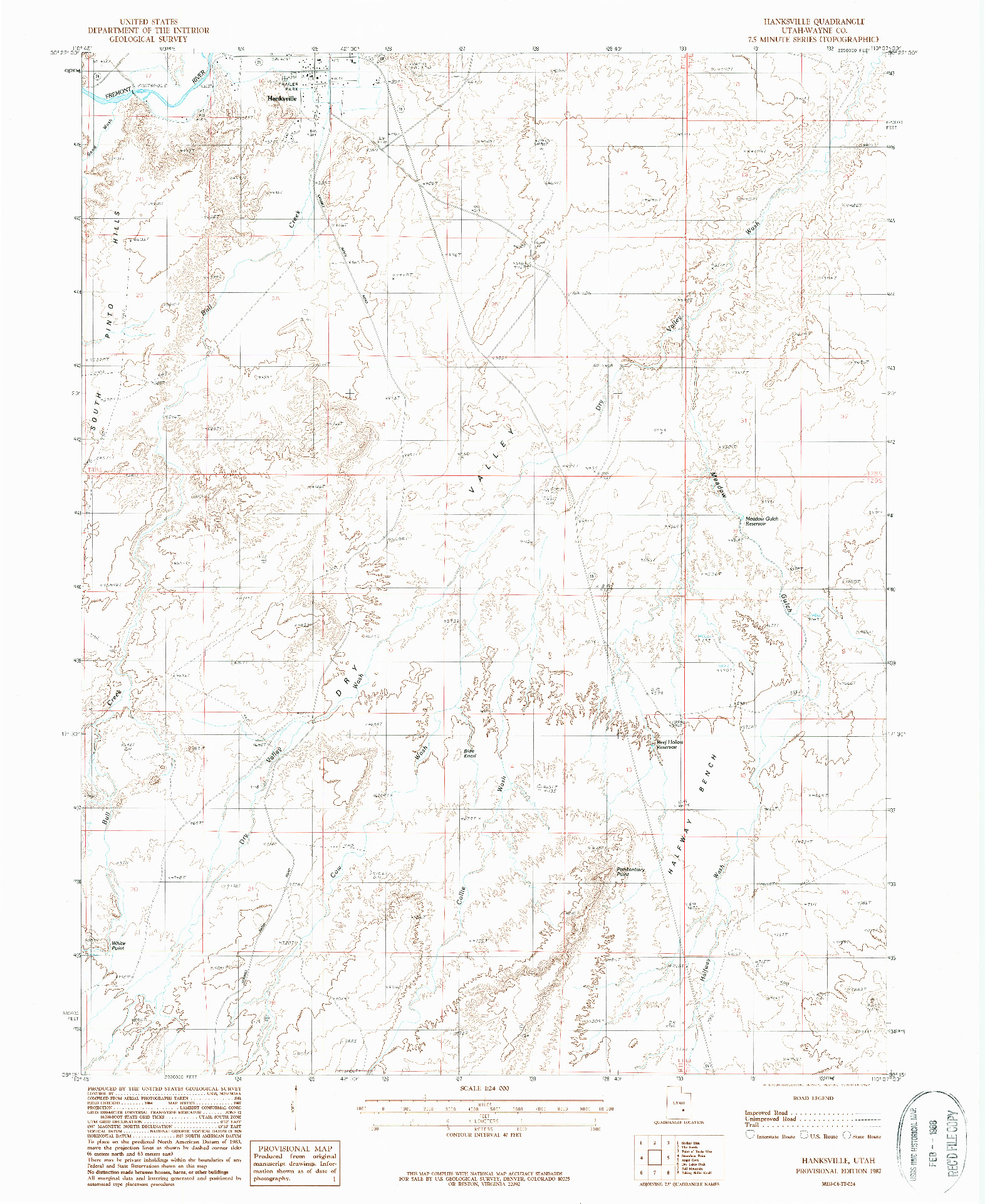 USGS 1:24000-SCALE QUADRANGLE FOR HANKSVILLE, UT 1987