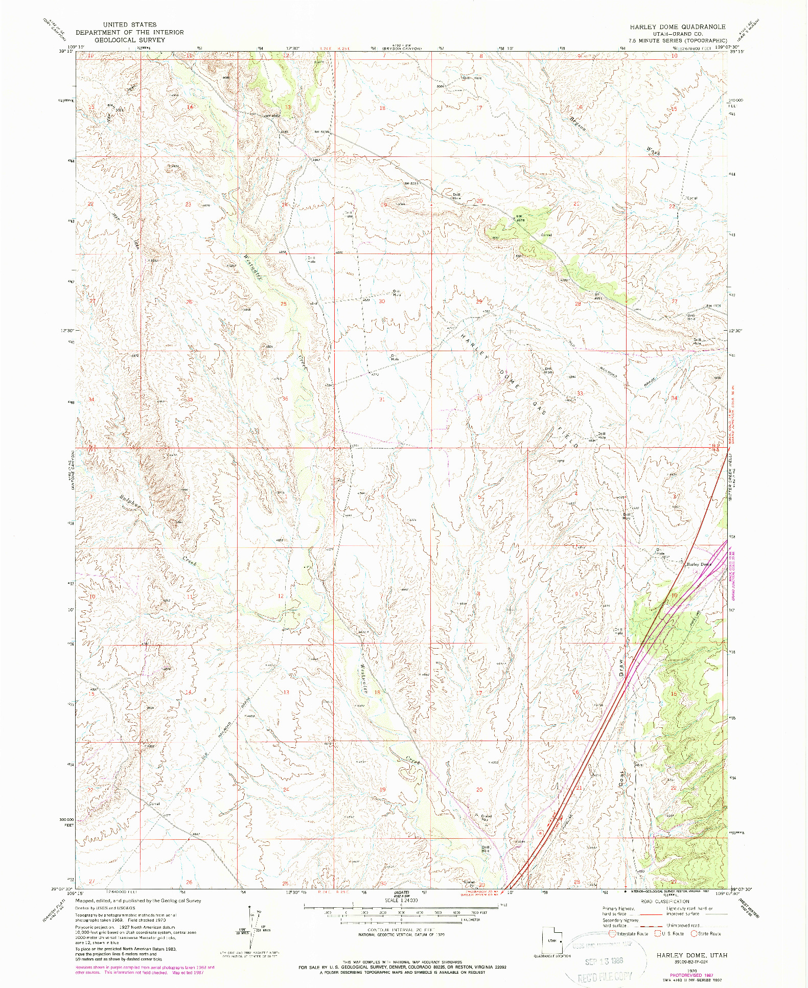 USGS 1:24000-SCALE QUADRANGLE FOR HARLEY DOME, UT 1970