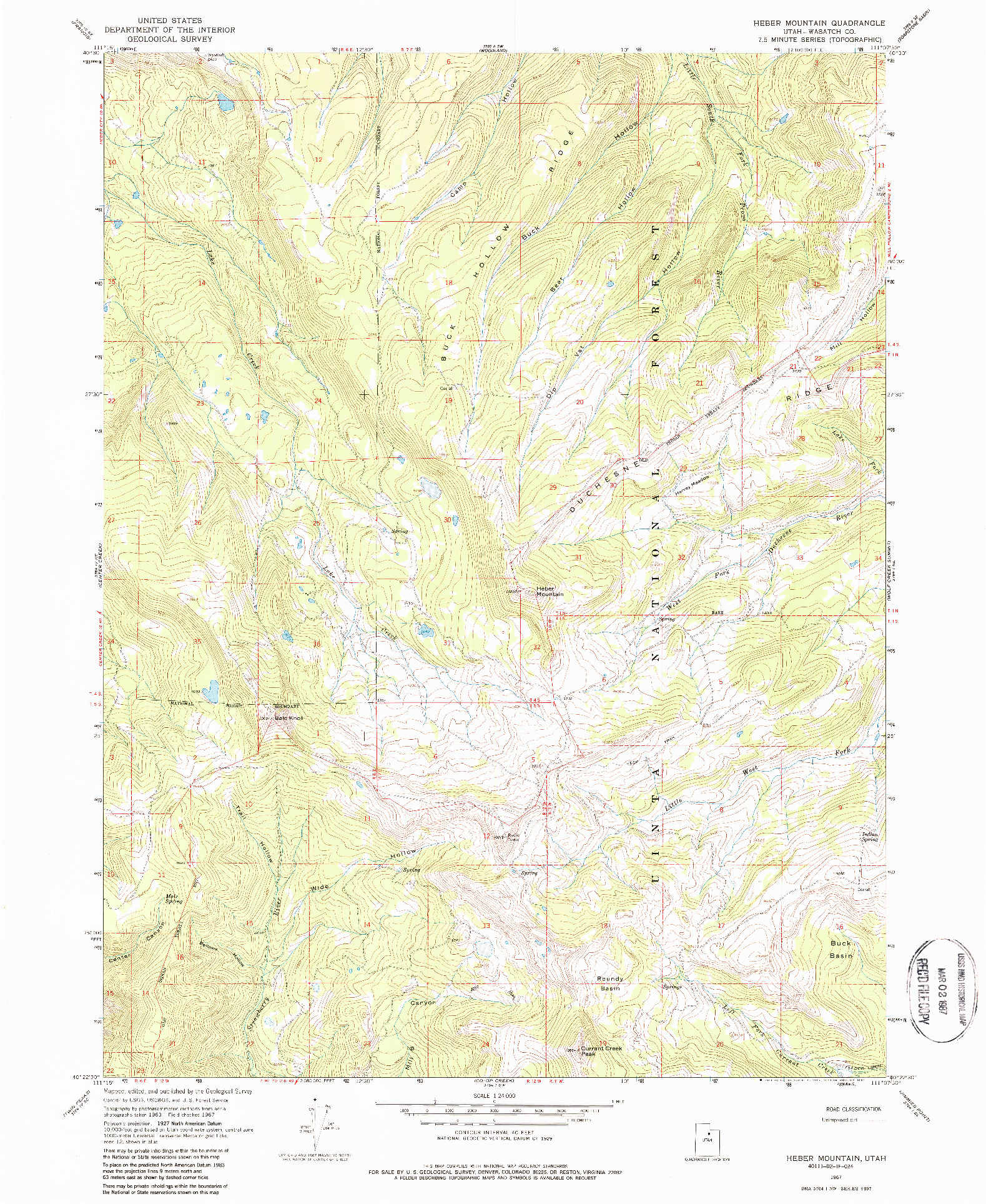 USGS 1:24000-SCALE QUADRANGLE FOR HEBER MOUNTAIN, UT 1967