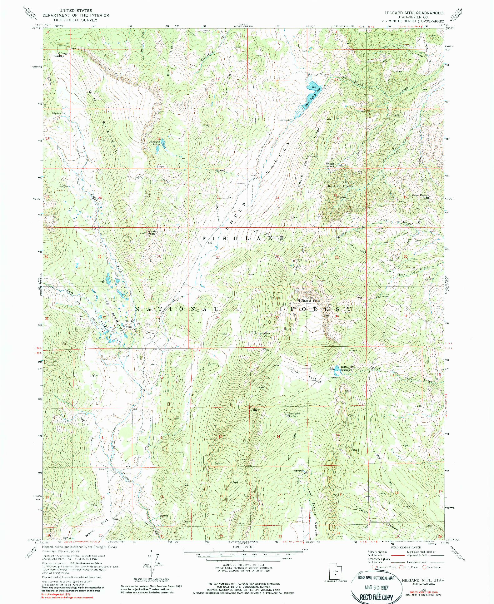 USGS 1:24000-SCALE QUADRANGLE FOR HILGARD MTN, UT 1968
