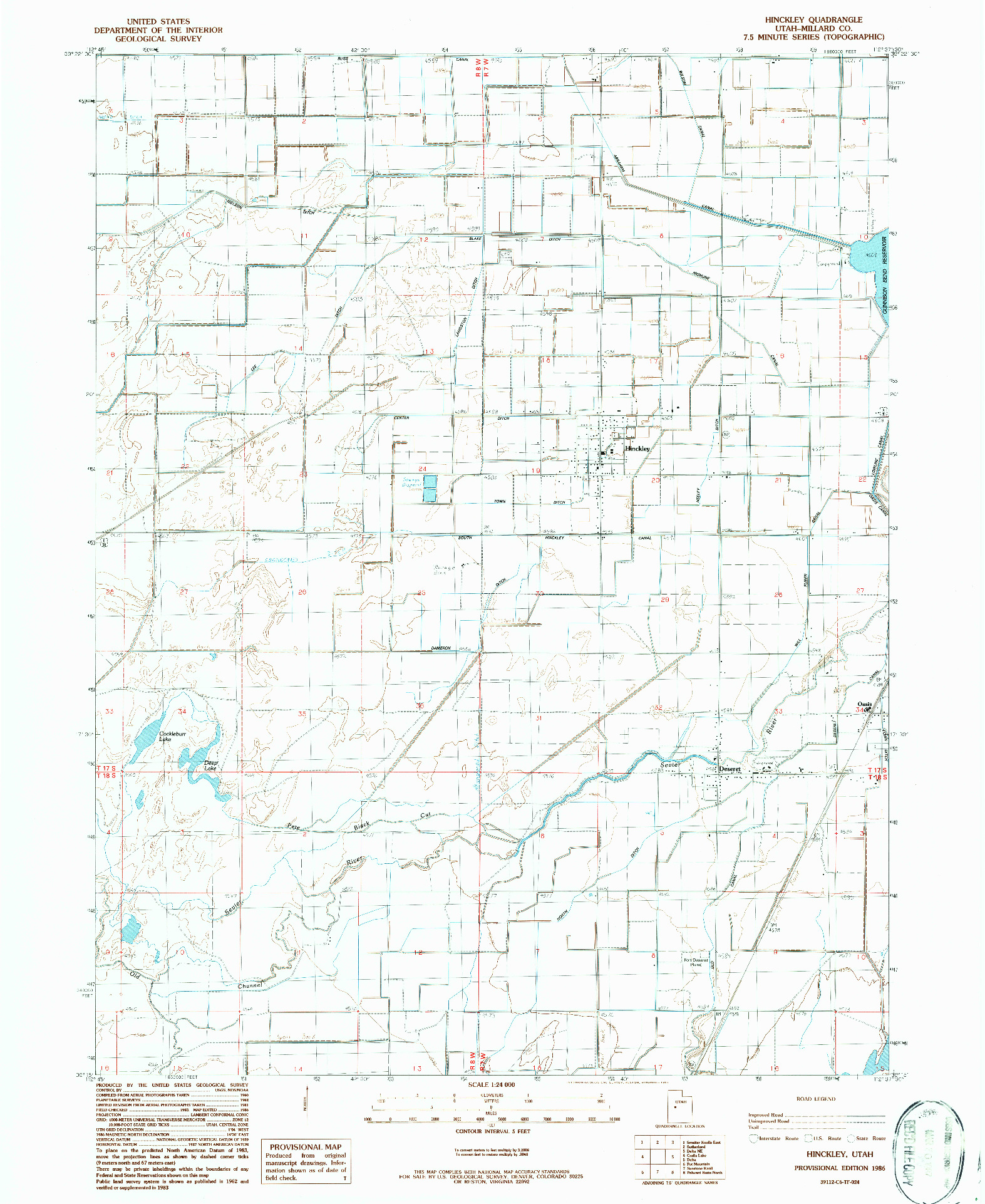 USGS 1:24000-SCALE QUADRANGLE FOR HINCKLEY, UT 1986