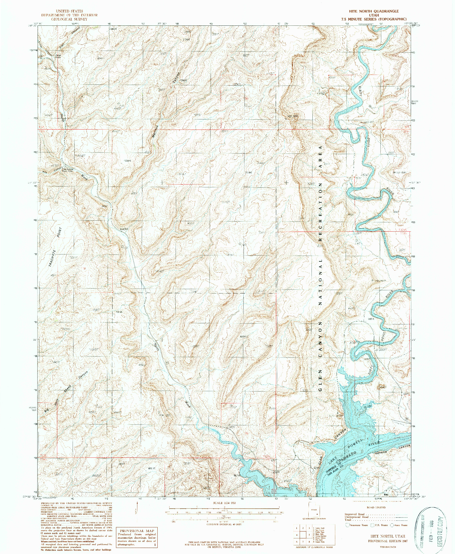 USGS 1:24000-SCALE QUADRANGLE FOR HITE NORTH, UT 1987
