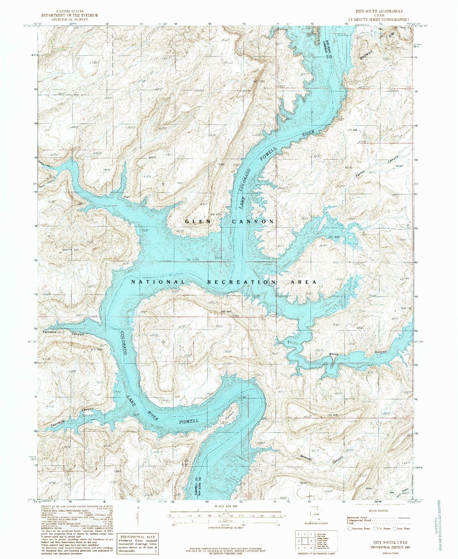 USGS 1:24000-SCALE QUADRANGLE FOR HITE SOUTH, UT 1987