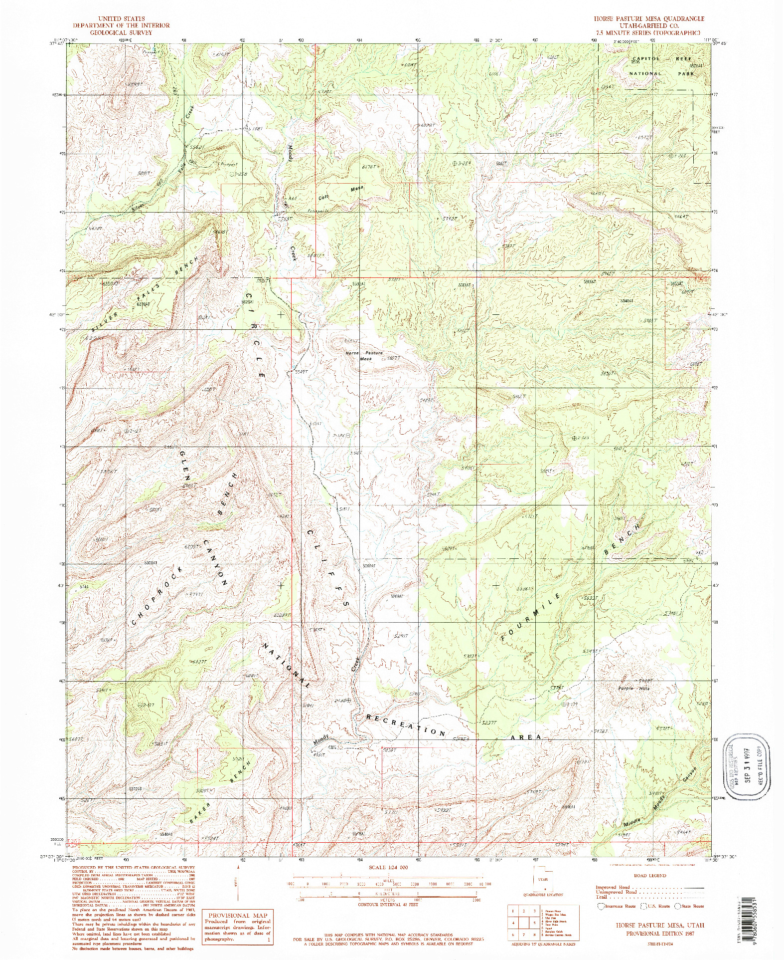 USGS 1:24000-SCALE QUADRANGLE FOR HORSE PASTURE MESA, UT 1987