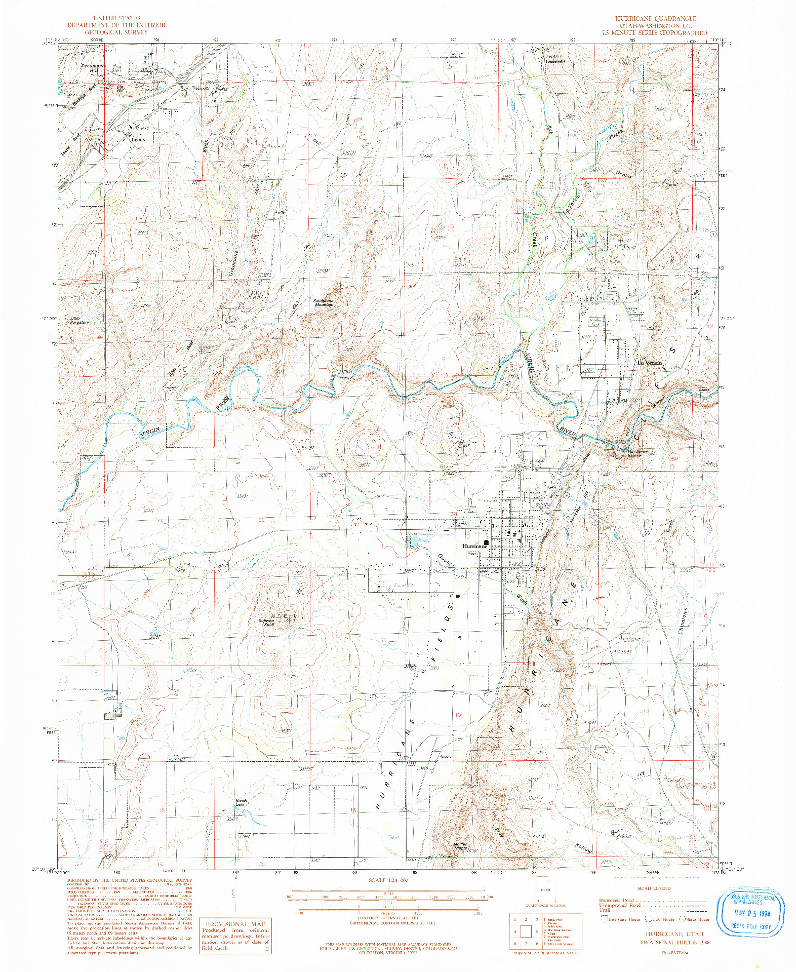 USGS 1:24000-SCALE QUADRANGLE FOR HURRICANE, UT 1986