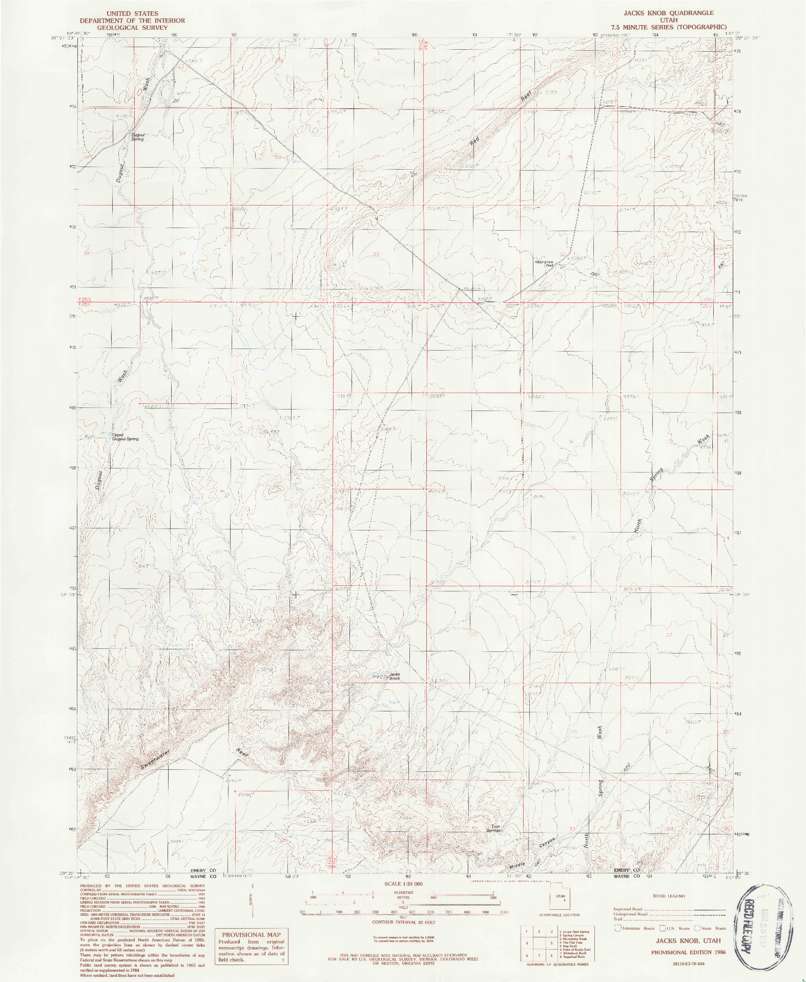 USGS 1:24000-SCALE QUADRANGLE FOR JACKS KNOB, UT 1986