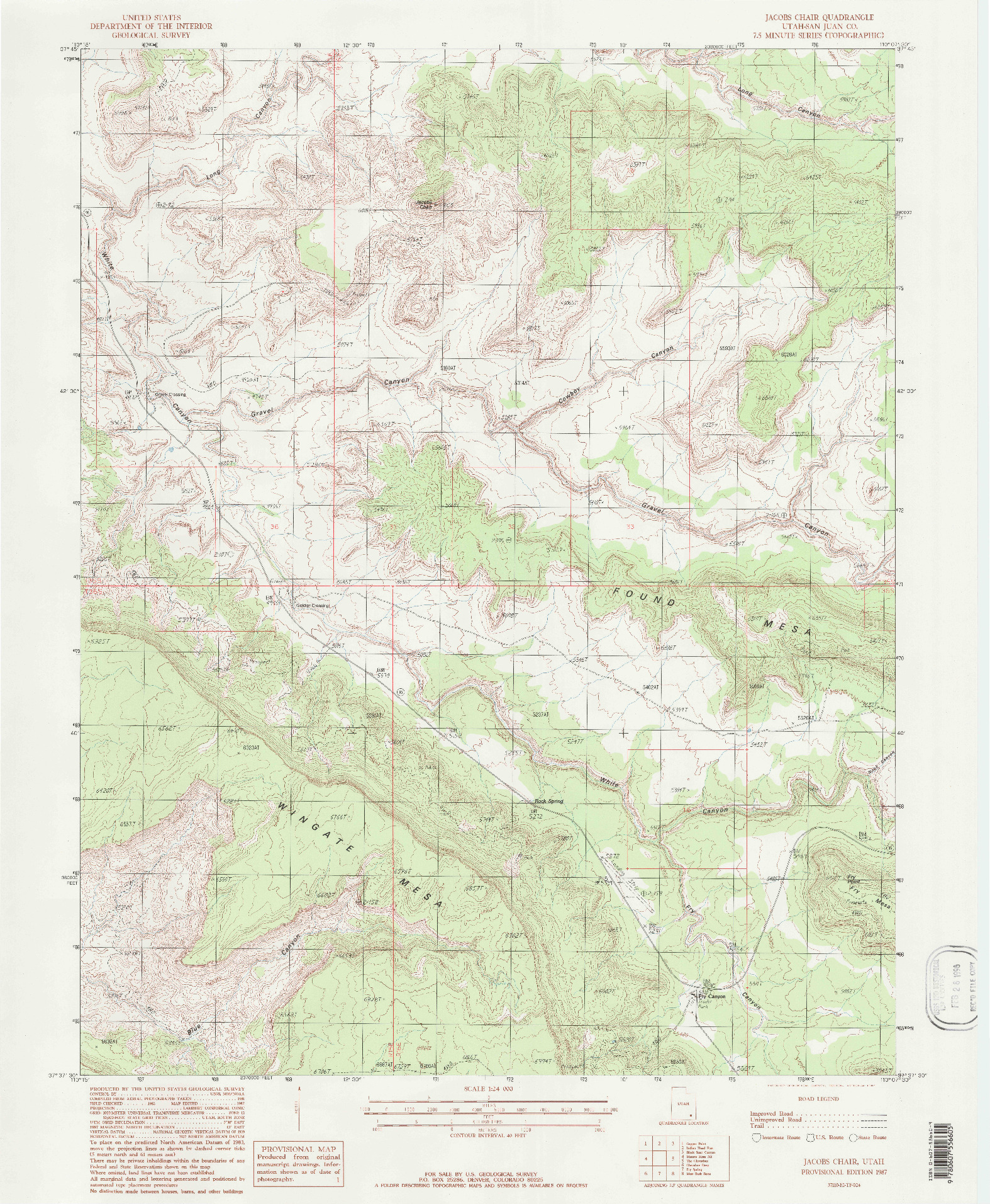 USGS 1:24000-SCALE QUADRANGLE FOR JACOBS CHAIR, UT 1987