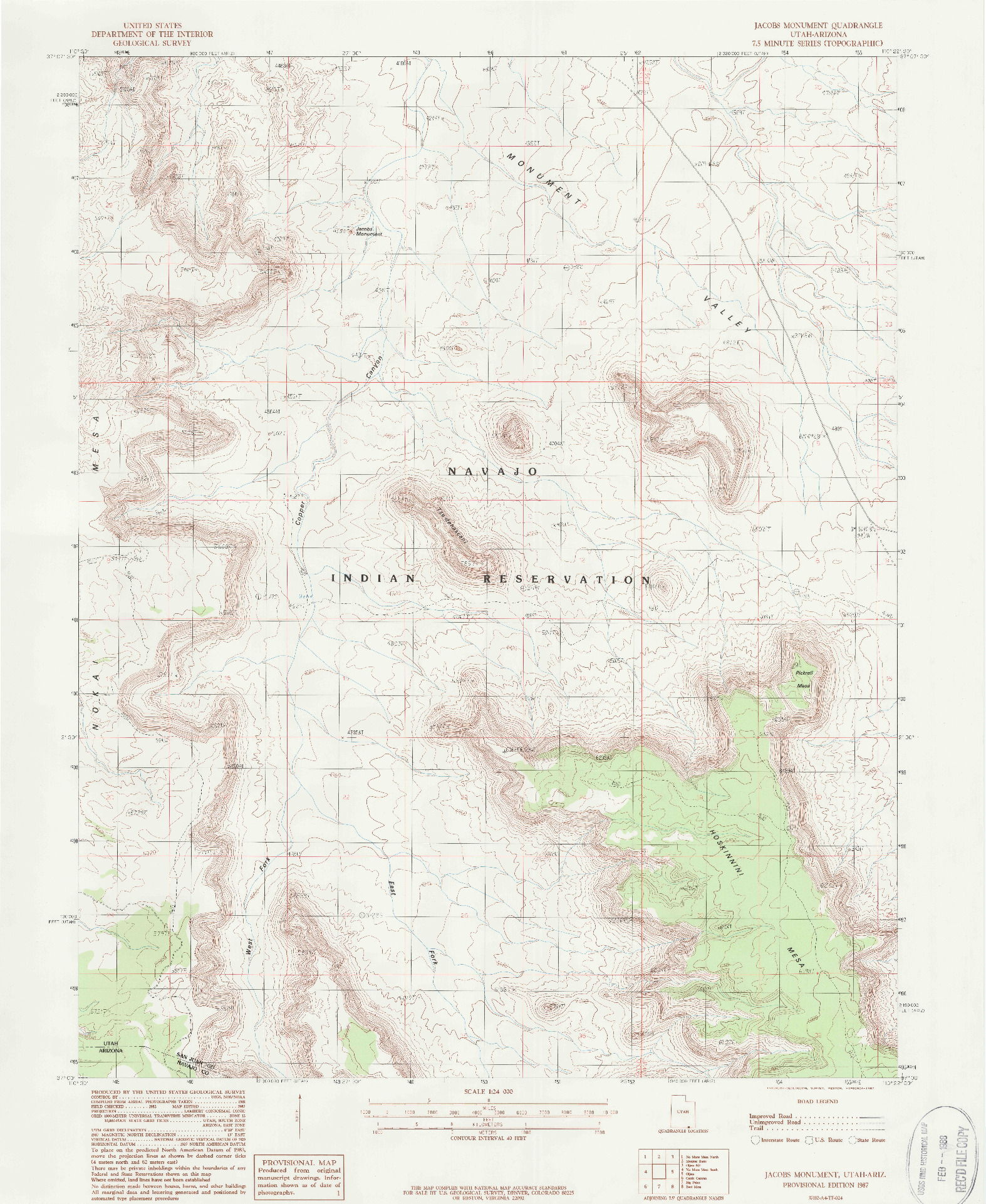 USGS 1:24000-SCALE QUADRANGLE FOR JACOBS MONUMENT, UT 1987