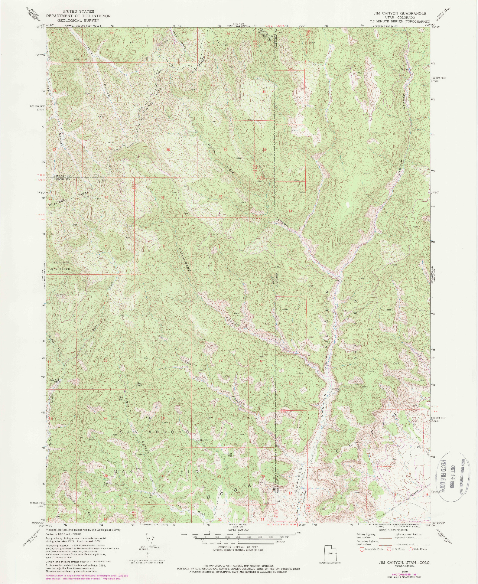 USGS 1:24000-SCALE QUADRANGLE FOR JIM CANYON, UT 1970