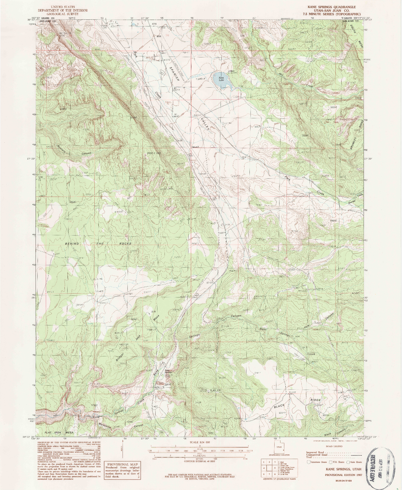 USGS 1:24000-SCALE QUADRANGLE FOR KANE SPRINGS, UT 1987