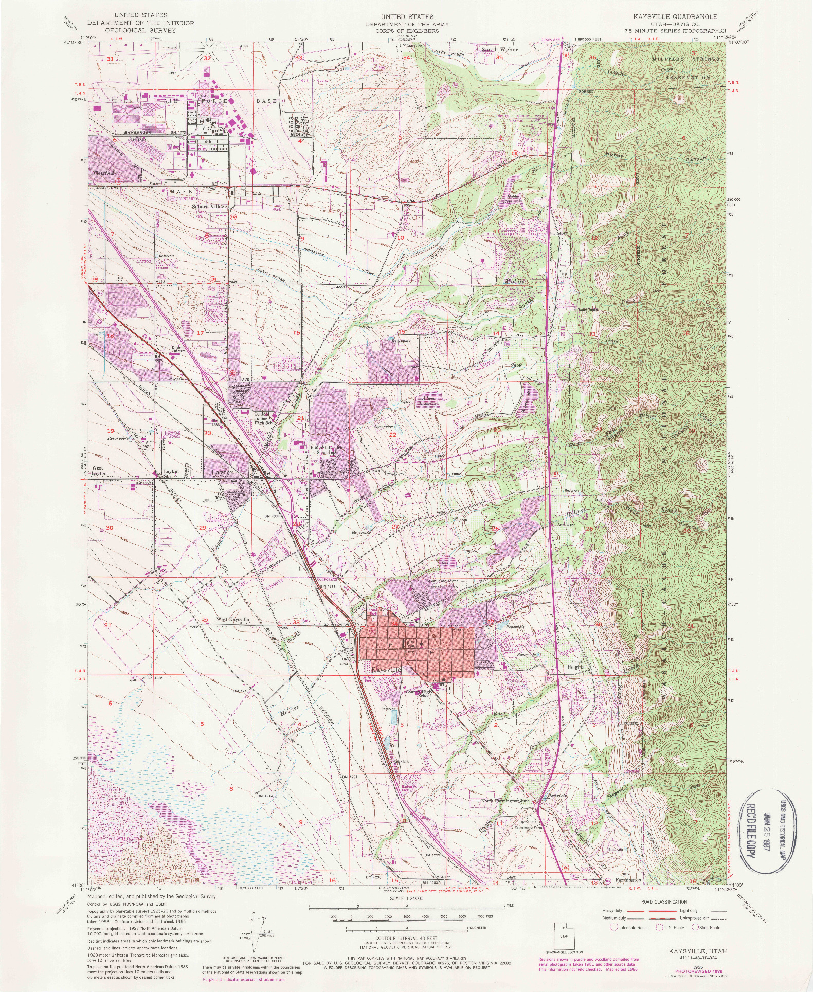 USGS 1:24000-SCALE QUADRANGLE FOR KAYSVILLE, UT 1955