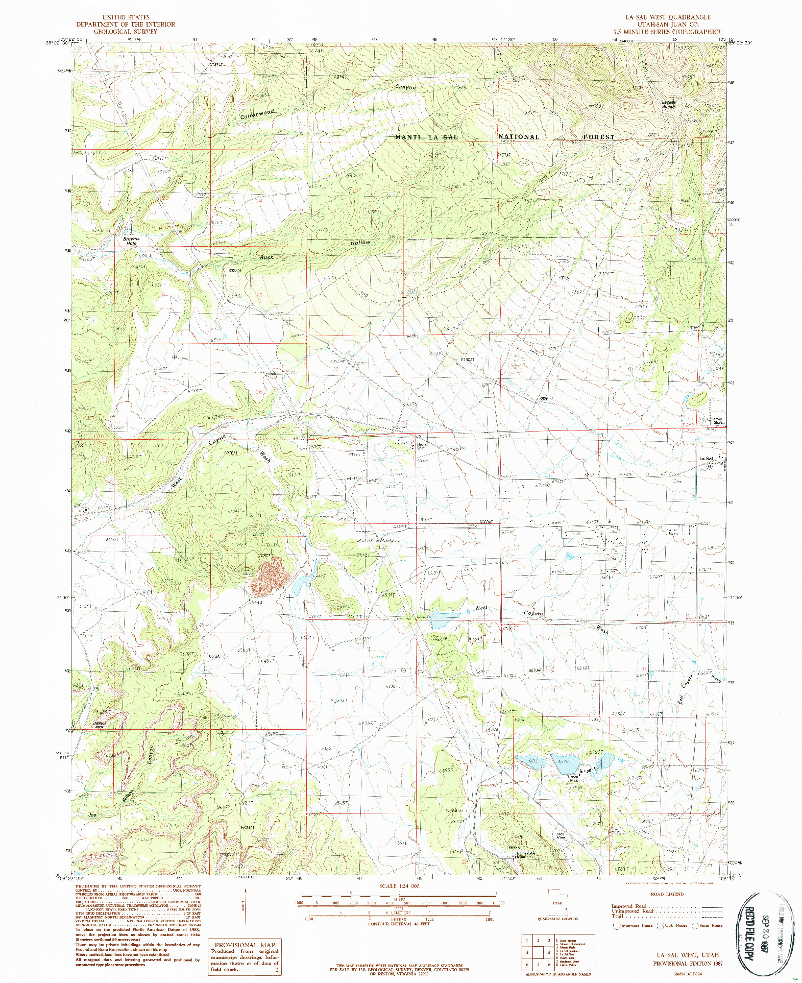 USGS 1:24000-SCALE QUADRANGLE FOR LA SAL  WEST, UT 1987