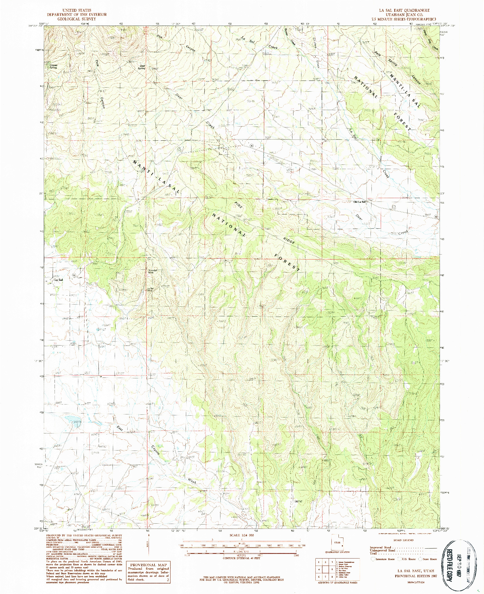 USGS 1:24000-SCALE QUADRANGLE FOR LA SAL EAST, UT 1987