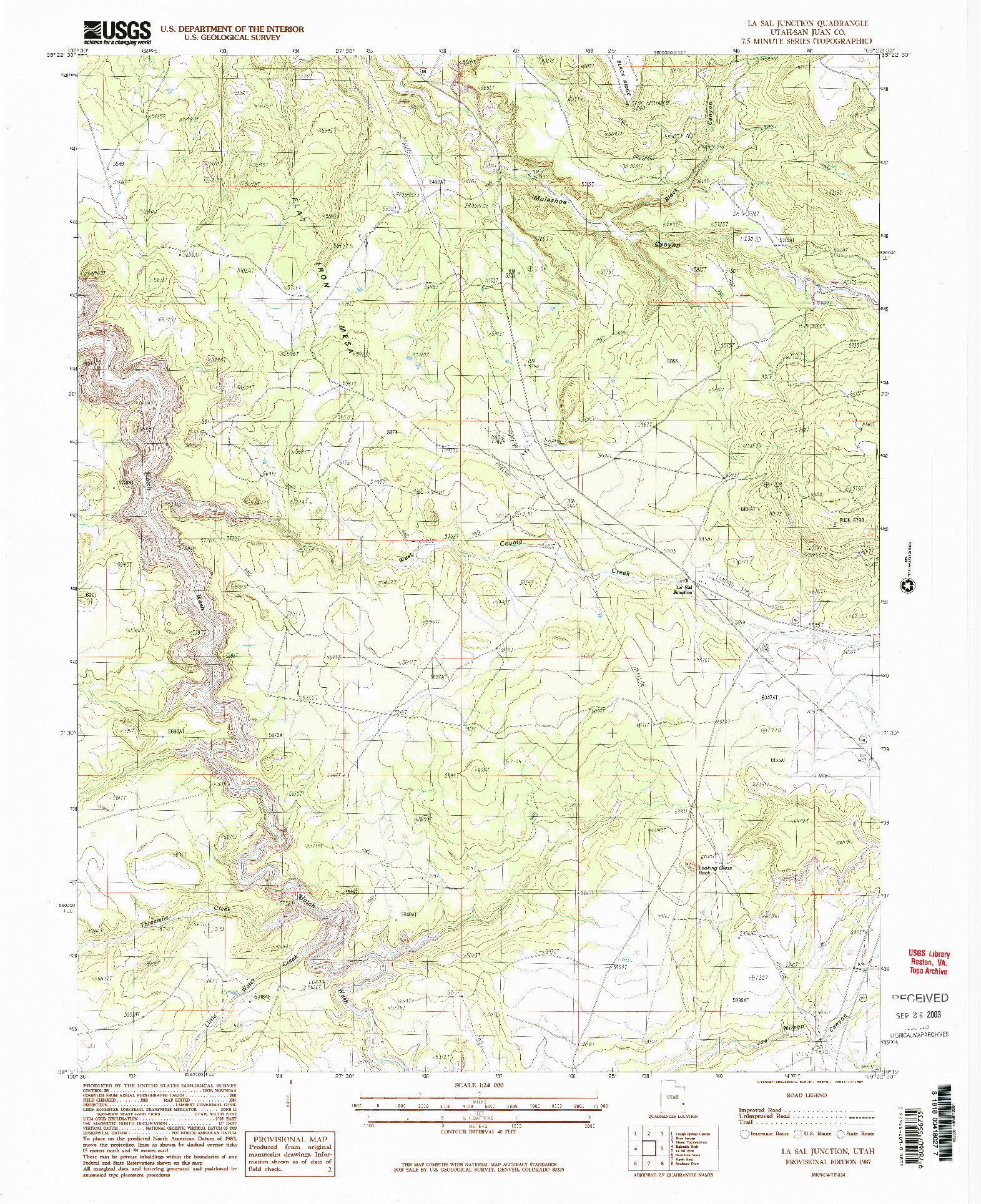 USGS 1:24000-SCALE QUADRANGLE FOR LA SAL JUNCTION, UT 1987